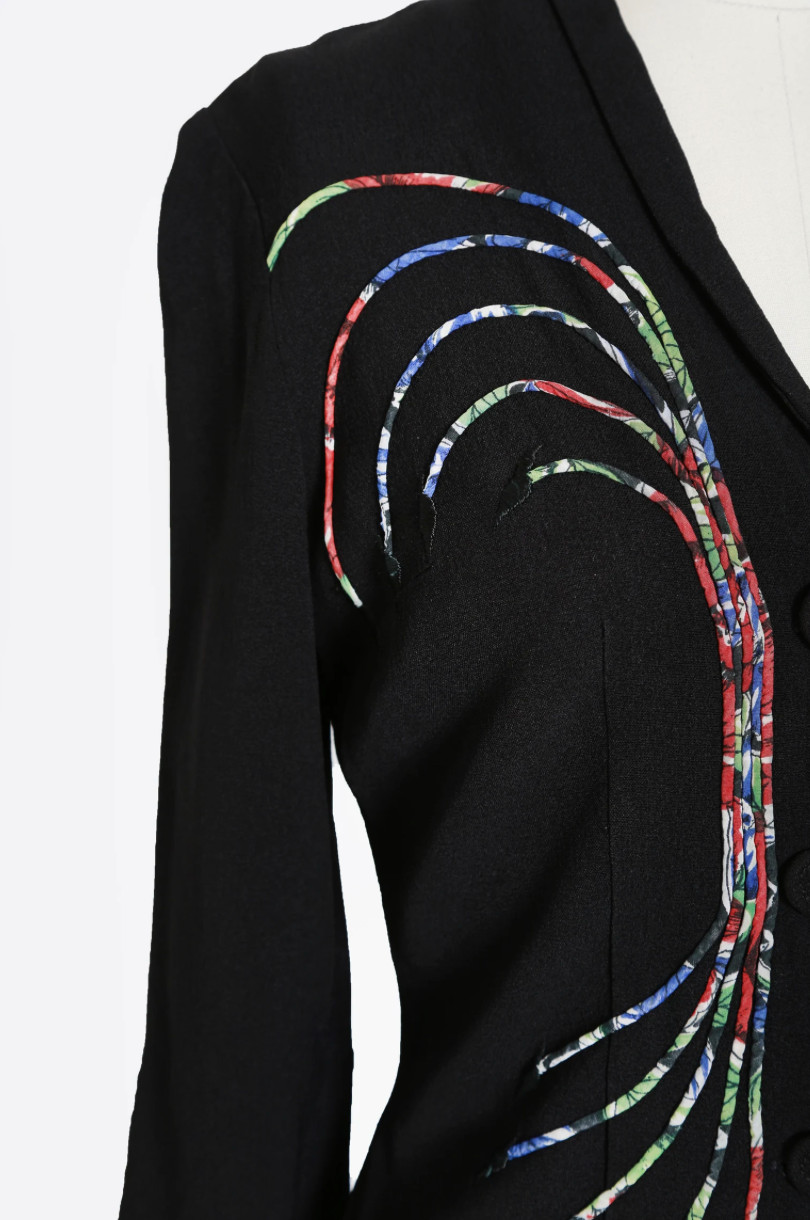 Vintage 40s rayon crepe embroidered rainbow arrow blouse