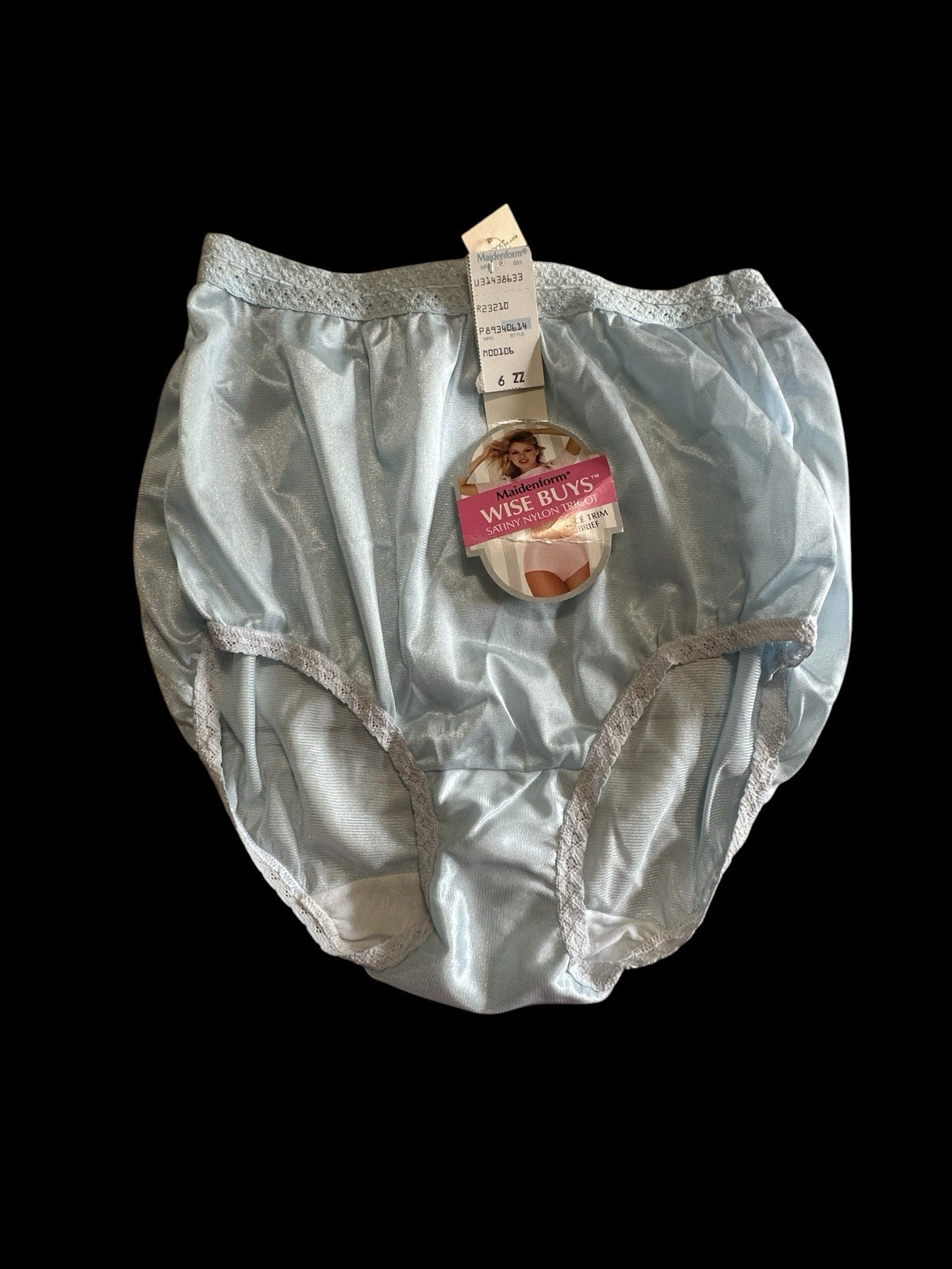 NEW Vtg Maidenform Wise Buys Nylon Granny Brief Panties Sz 6 Lace Trim Light Blu
