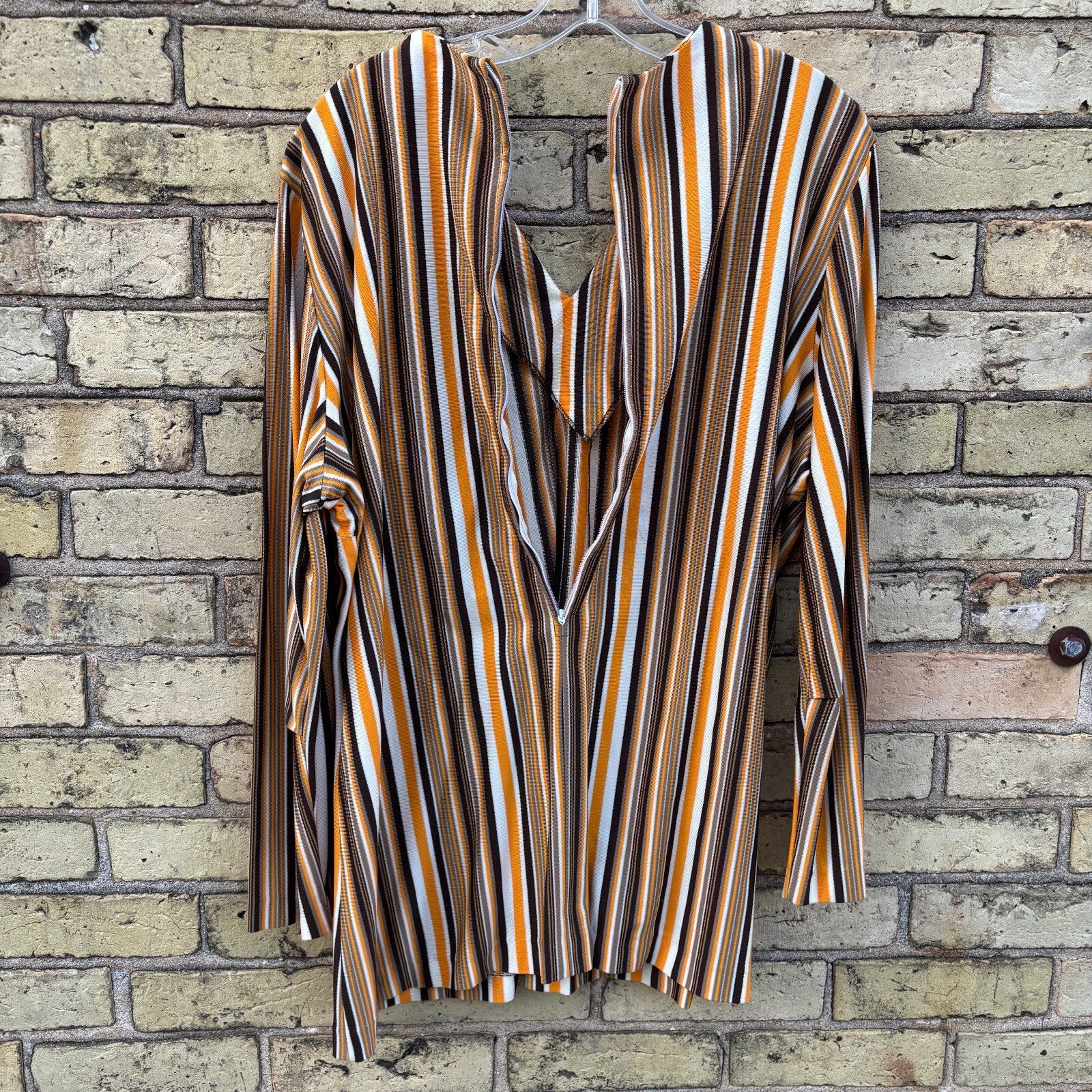 Vintage 1970s Striped Gold, Black & White Stripe V Neck Tunic Top 44 Carol Henry