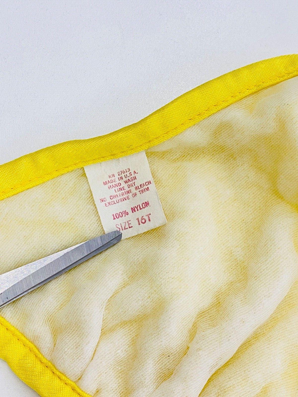 Vintage 1970s yellow string bikini swimsuit high waist halter heart cut out XS S