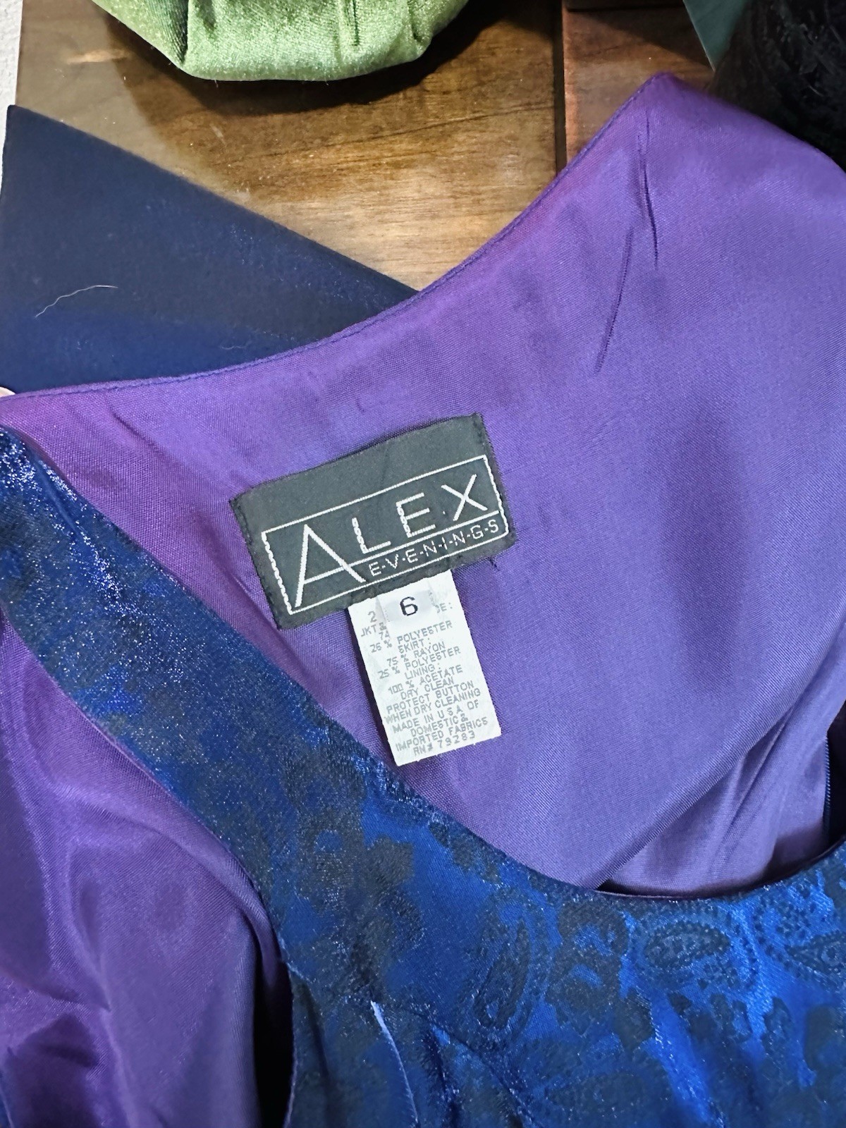 Vintage Alex Evenings Iridescent Electric Blue Purple Bias Cut Maxi Gown