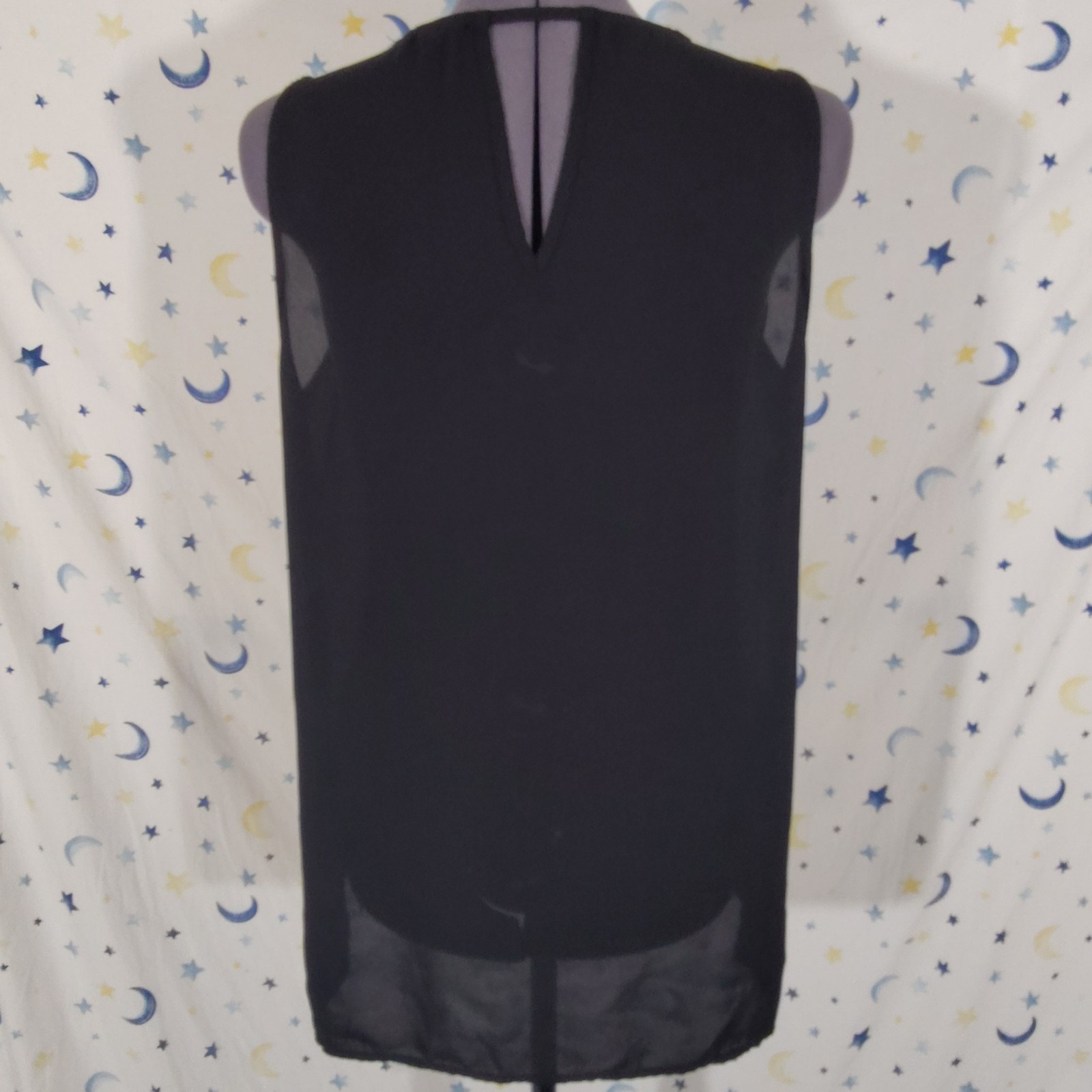 Vintage Pleione Black Chiffon Sleeveless V-neck Keyhole Back Blouse