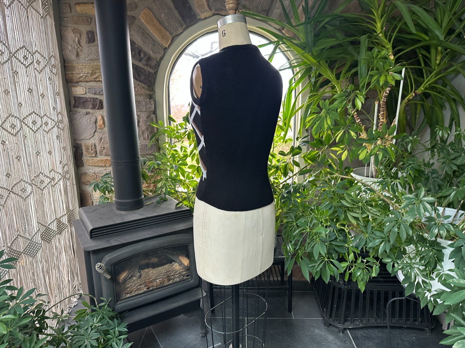 Vintage 1970s Black Brown White Diamond V Neck Sweater Vest Allison’s Closet