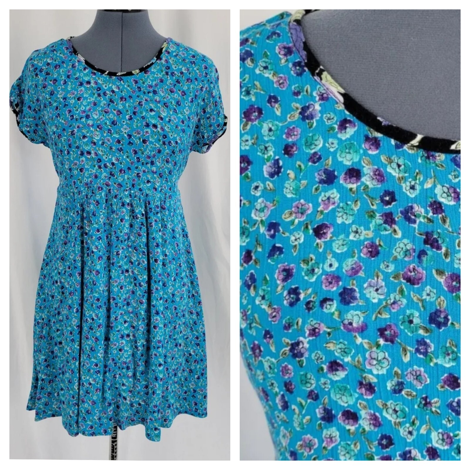 Vintage Cottagecore Molly Malloy Petites Blue Floral Babydoll Dress Sz 6
