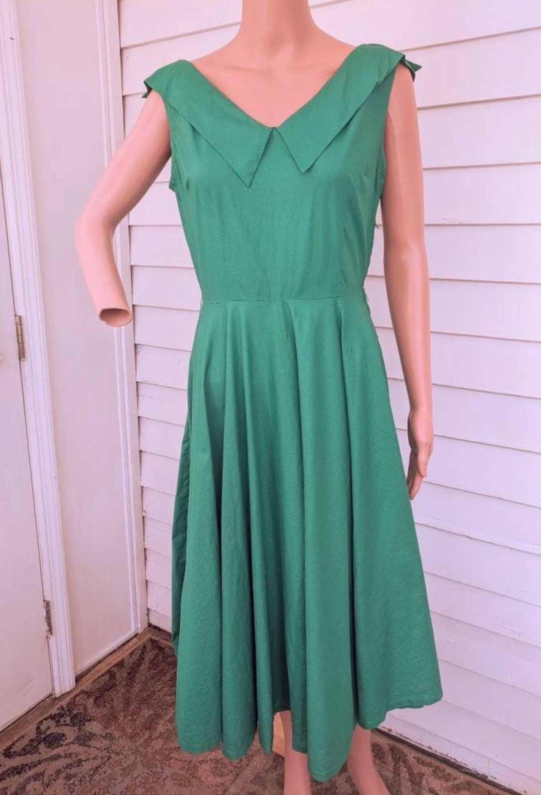 50s Green Circle Dress Vintage Sleeveless S 36 Bust 26 Waist