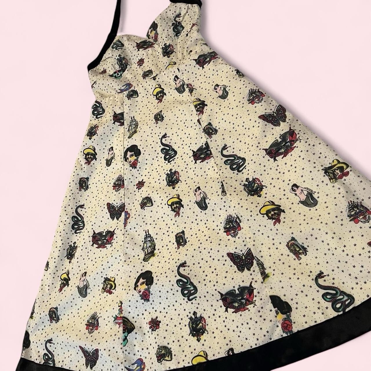 Vintage 90s Rockabilly Halter Dress Classic Tattoo Pinup 100% Cotton Womens M