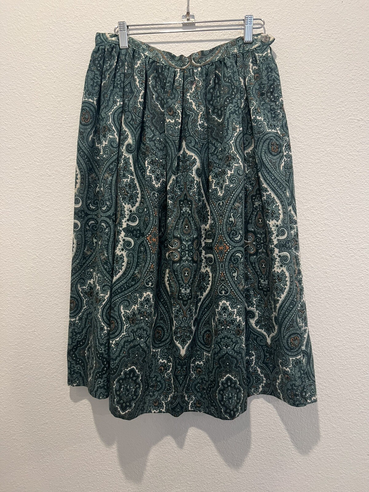 Vintage 60s Summit Of Boston Teal Paisley Circle Skirt Pleated Size 12?