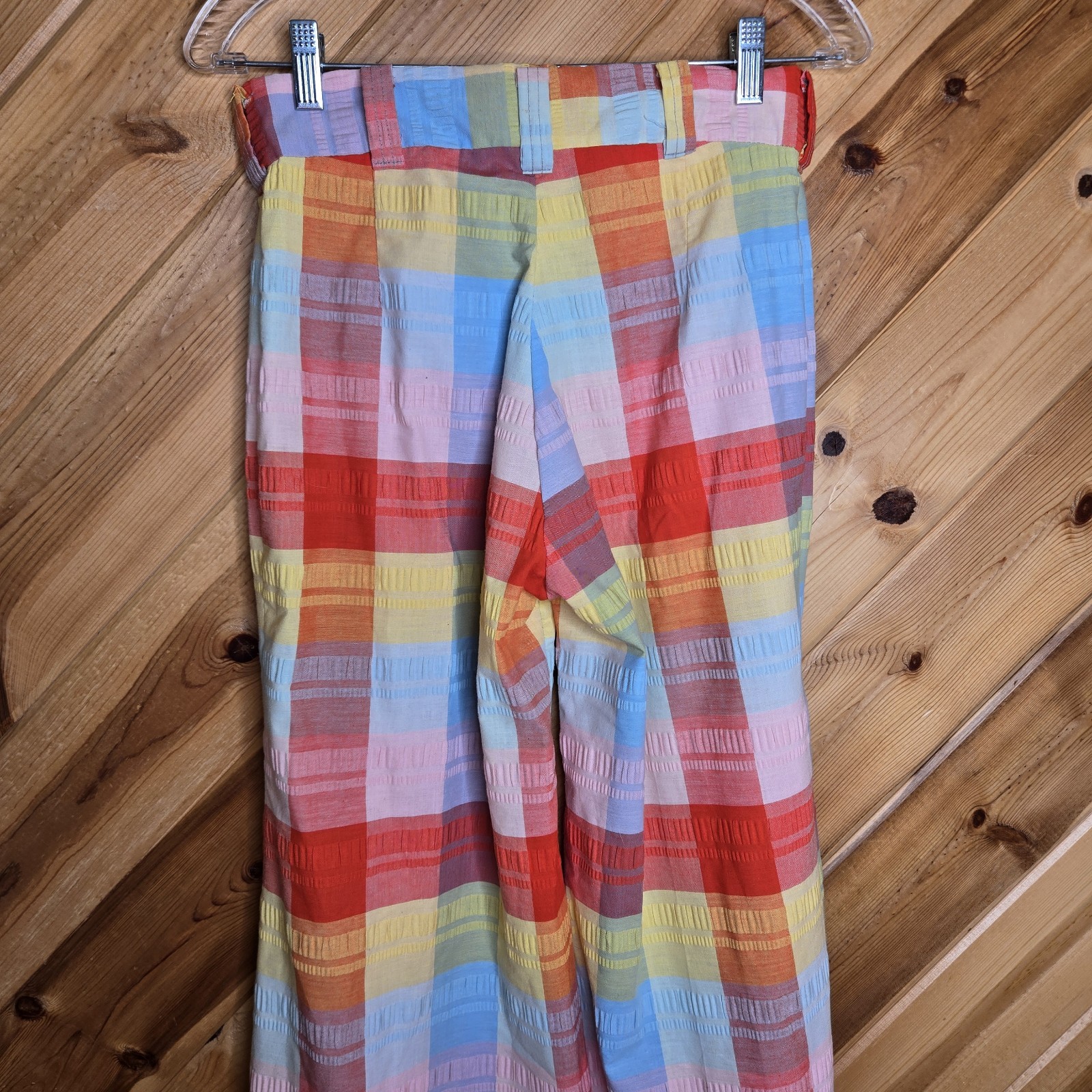 Rare Vintage 70s Plushbottoms High Waisted Rainbow Plaid Bell Bottoms 25″