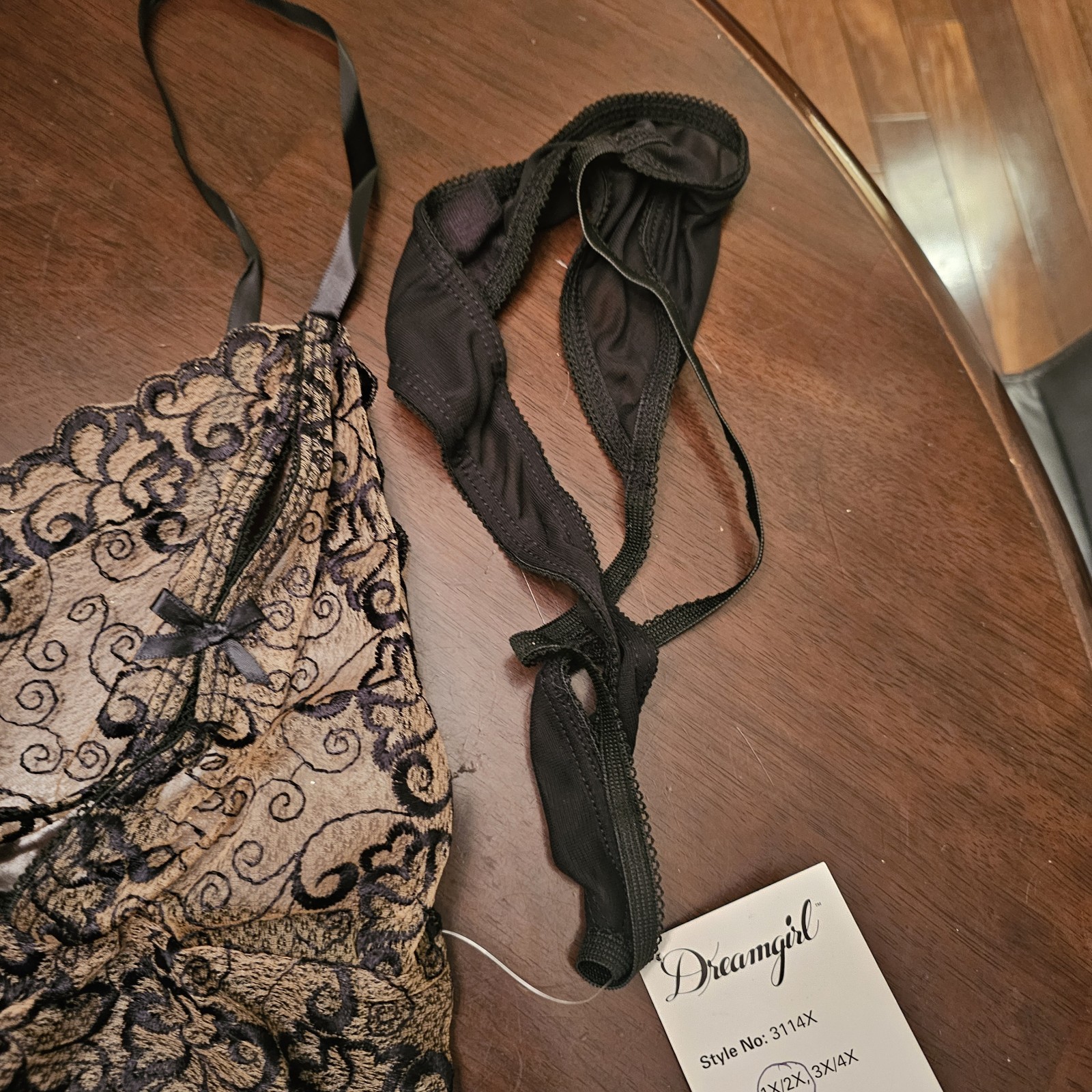 NWT NOS Dreamgirl Slip Thong Set Style 3114X Size 1X / 2X VINTAGE Black / Nude