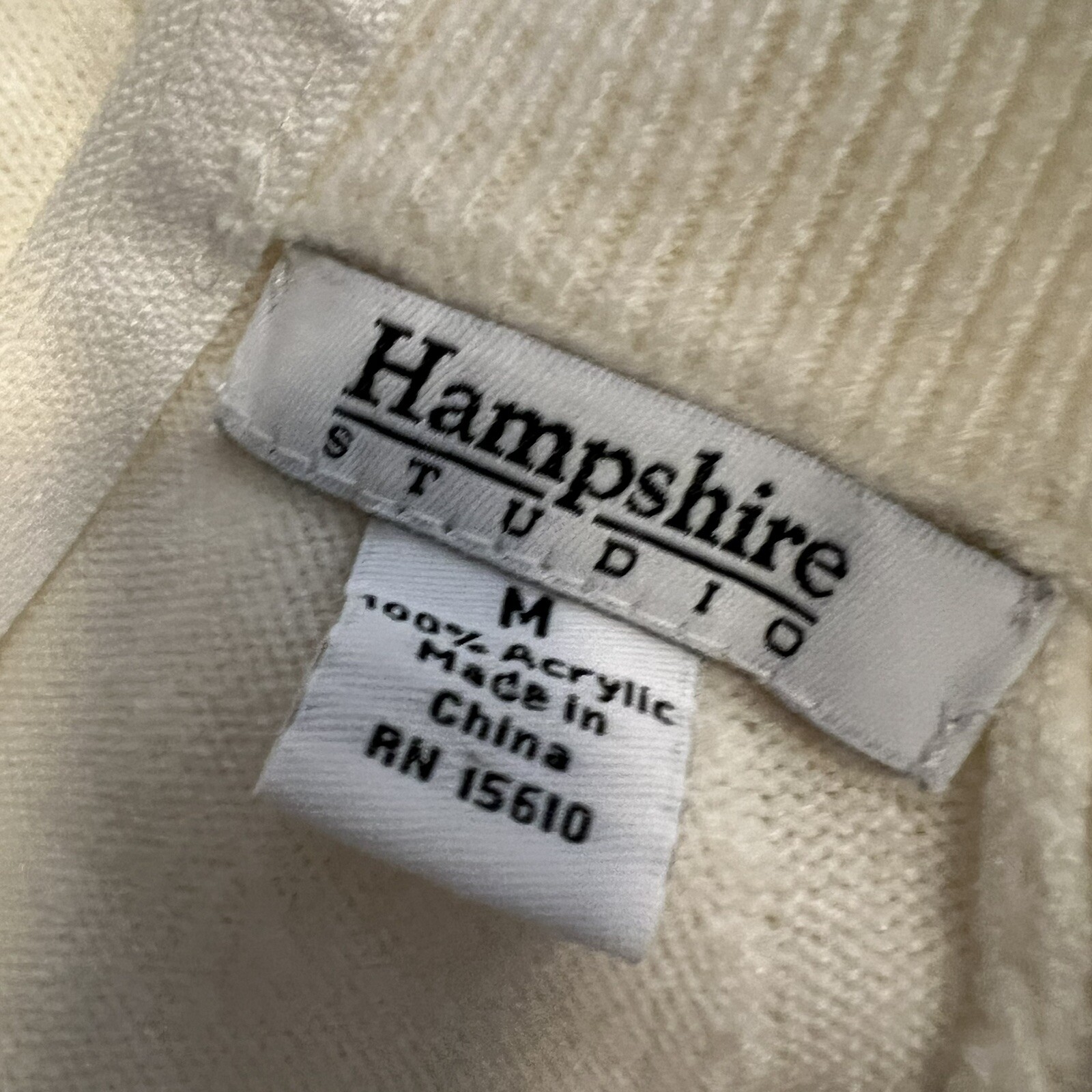 Vintage Hampshire Studio Cream Acrylic Back Zip High Neck Sweater SZ M GVC