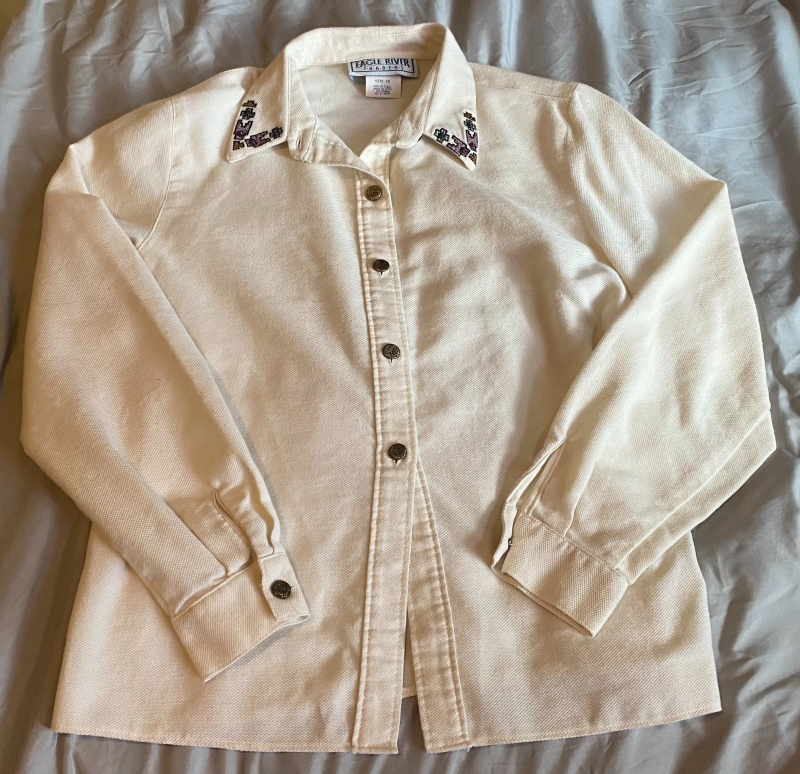 Vintage Womens Cream Eagle River Traders Button Up Sz 10