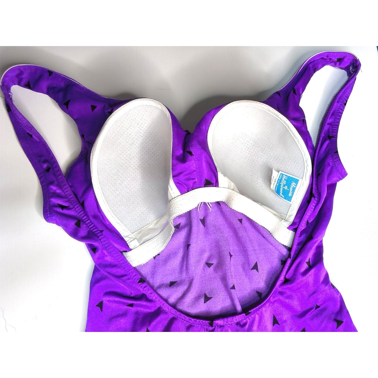 Maxine of Hollywood One Piece Swimsuit Women 12 Purple Geometric Triangle Retro