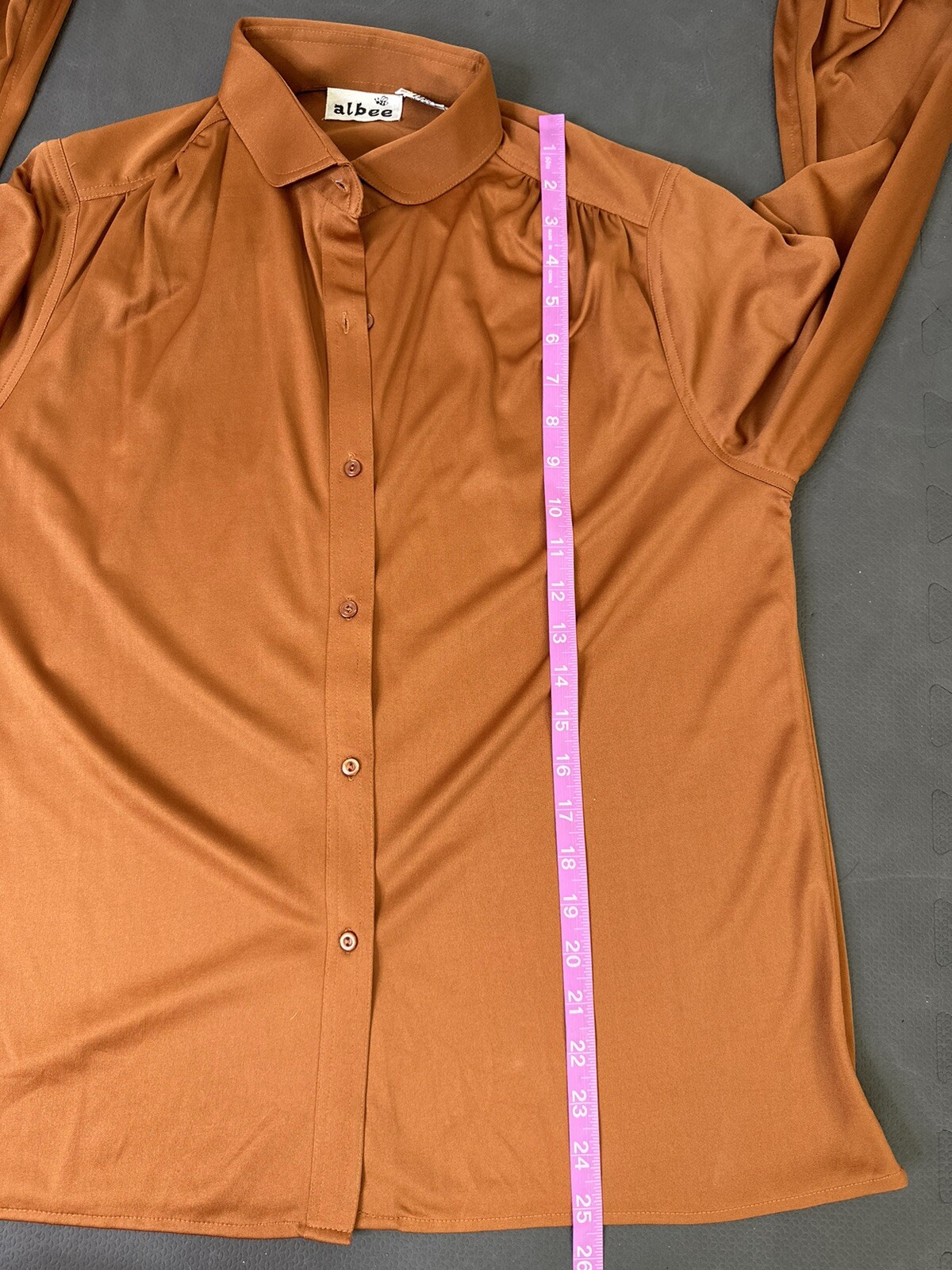 VTG 70s ALBEE brand Shirt WOMENS 16 Long Sleeve Rust Brown Button Front Blouse