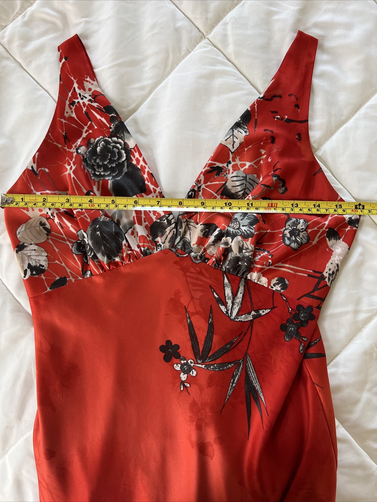 Vintage Deep V-neck Sleeveless Lingerie Inspired Floral Orange Maxi Dress S/M