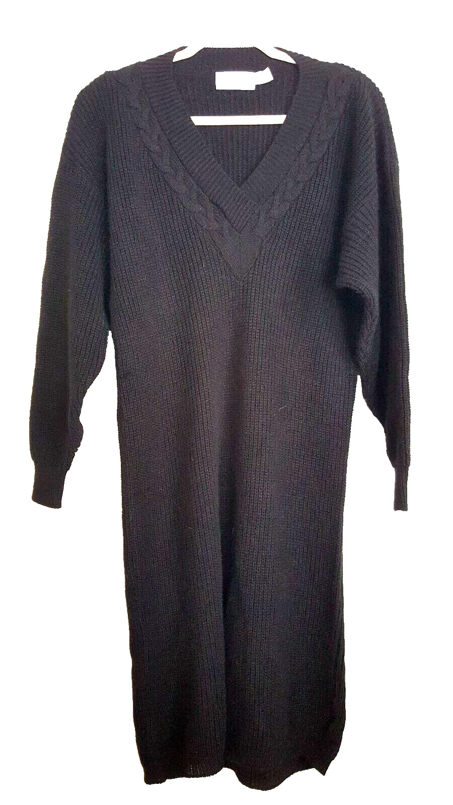 Cable Knit Black Sweater Dress Size Medium Vintage 1990s Sally Lou