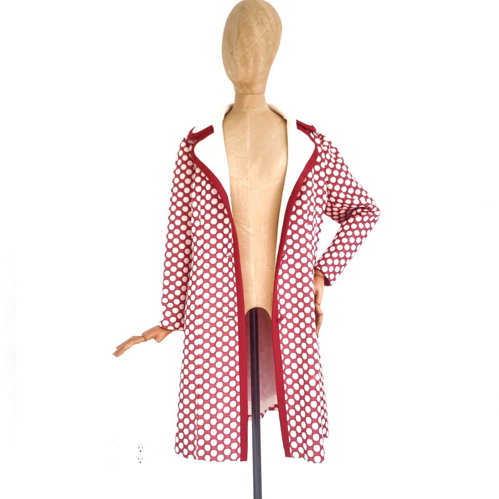Vintage LILLI ANN of San Francisco Knit Polka Dot Coat Mod Large Collar 1960’s