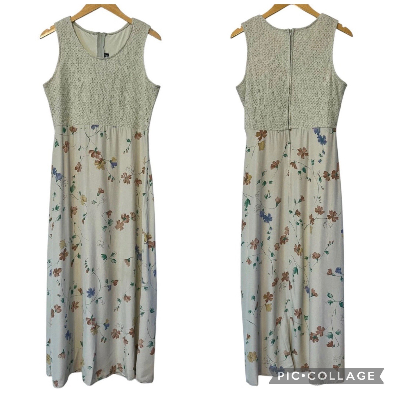 Vtg Sharade Of CA 90s Floral Crochet Top Maxi Dress Babydoll Sz 10 Y2K Fairy