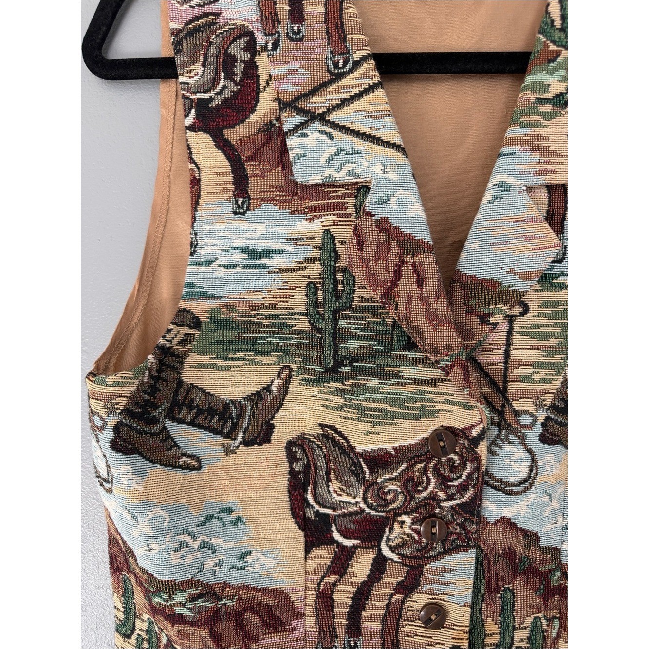 Diamond L Western Wear Tapestry Vest Desert Horses Cowboy Boots Boho Chic Size S