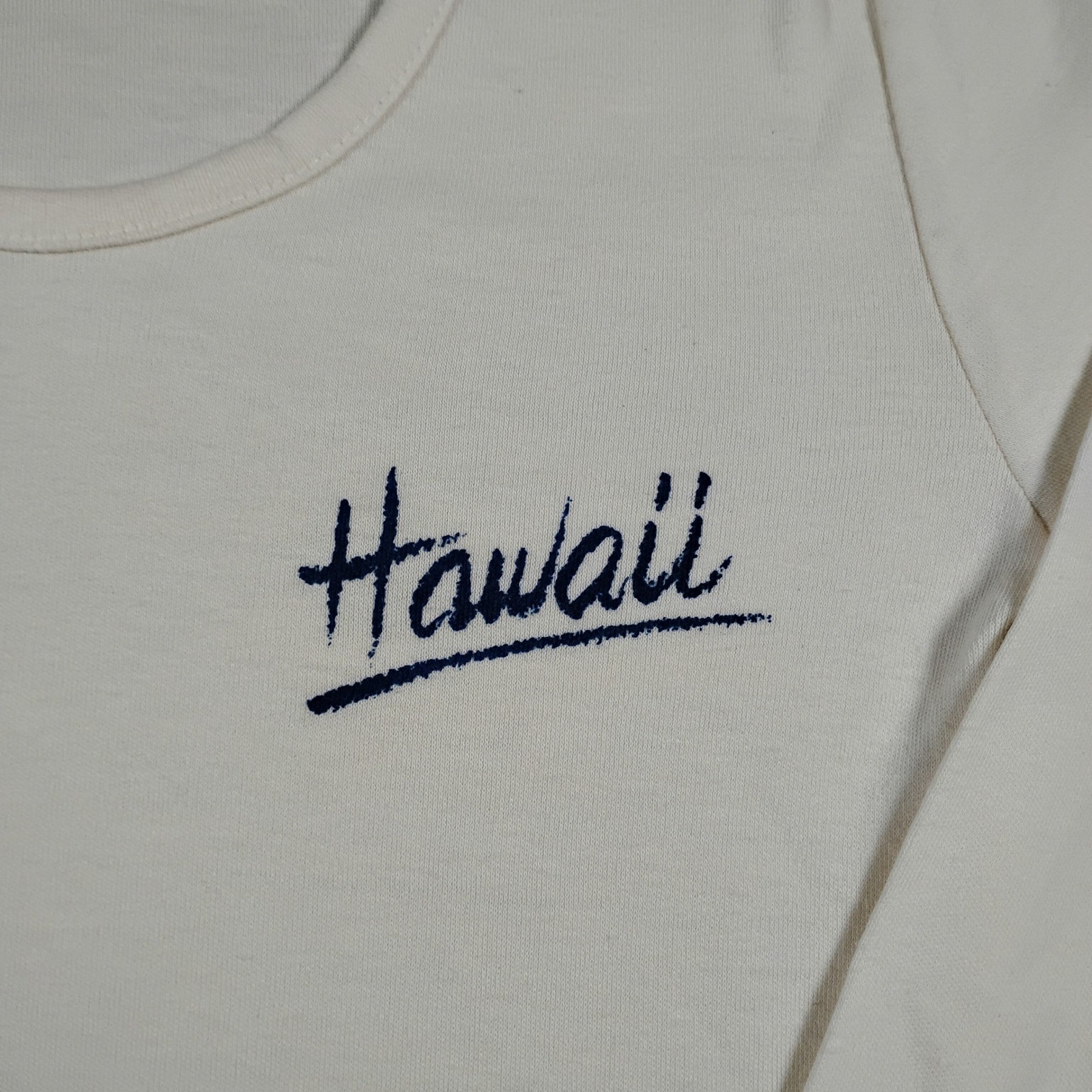 Vintage Fun-Tees Hawaii Scoop Neck Long Sleeve T-Shirt Cream USA Made Size M 80s