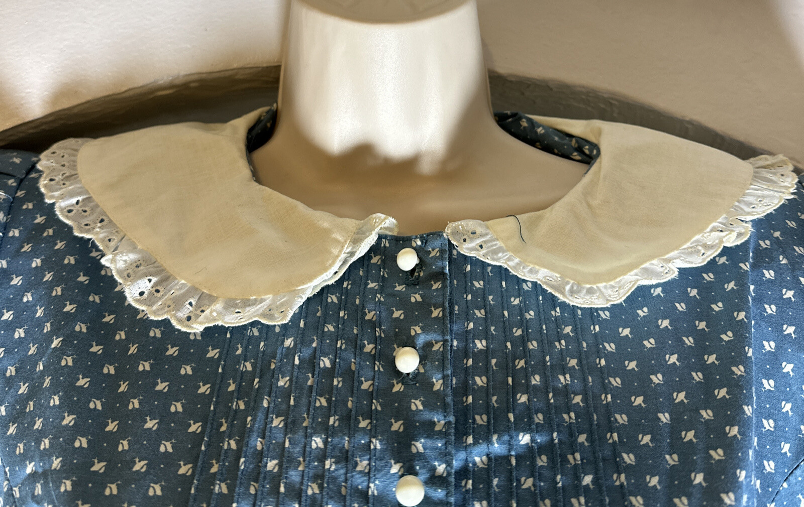Old Vtg 1970’s s Amish Womans Dress Blue Cotton Nice 47” Long