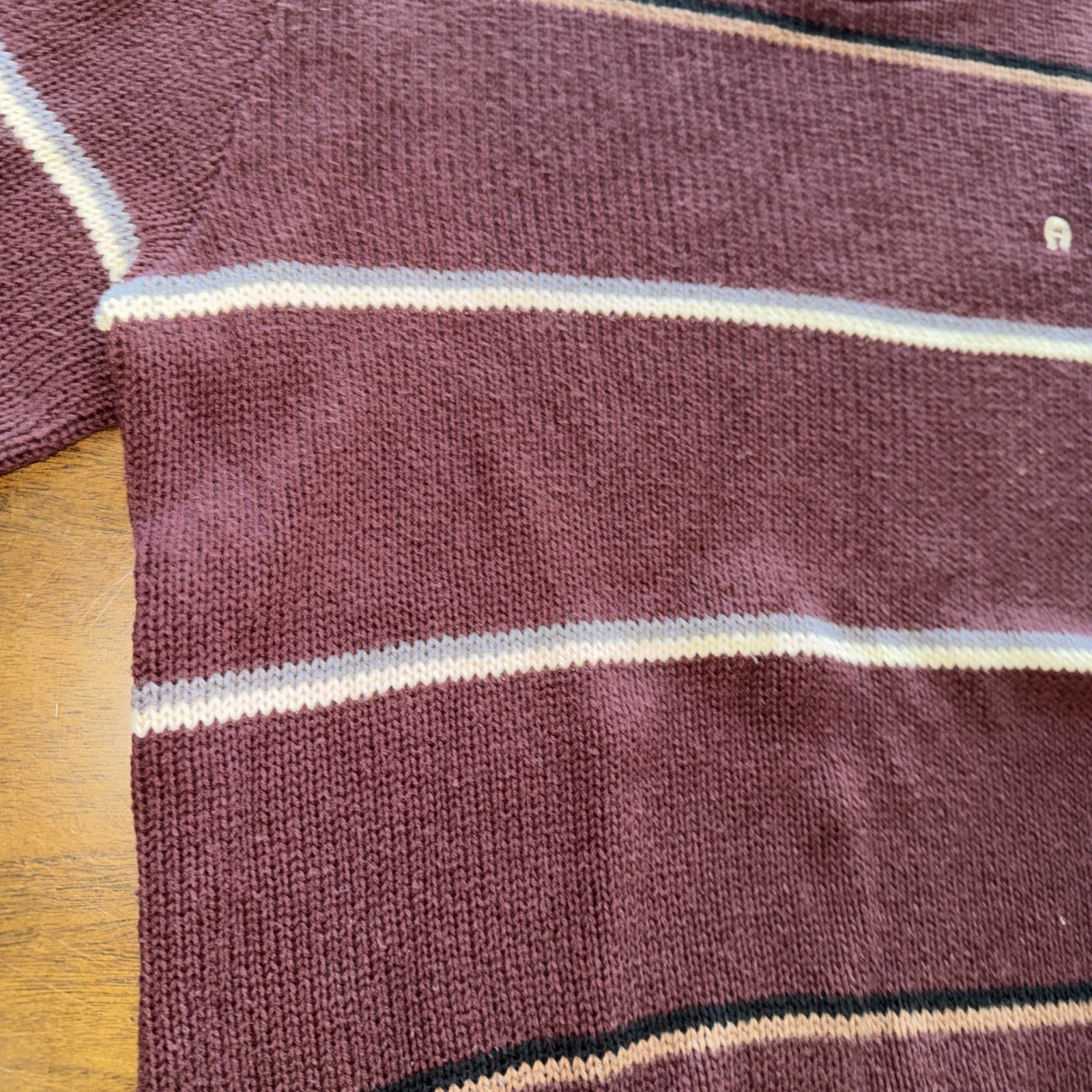 Vintage 70s ETIENNE AIGNER Womens M Cotton Sweater Union Tag USA Burgundy Stripe