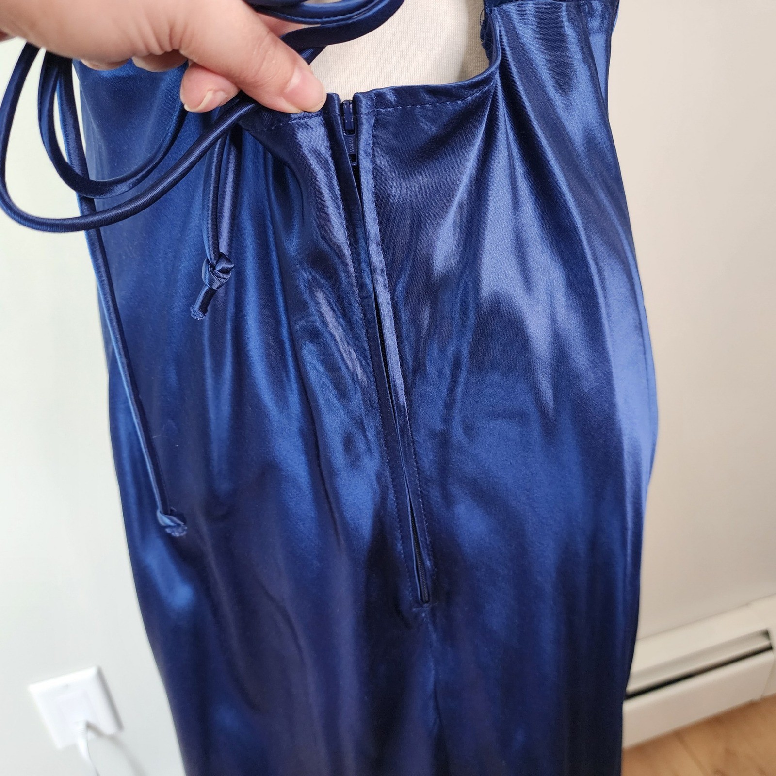 Vintage 90’s Y2K Be Smart Satin Maxi Dress 13/14 Navy Whimsigoth Witchy Prom