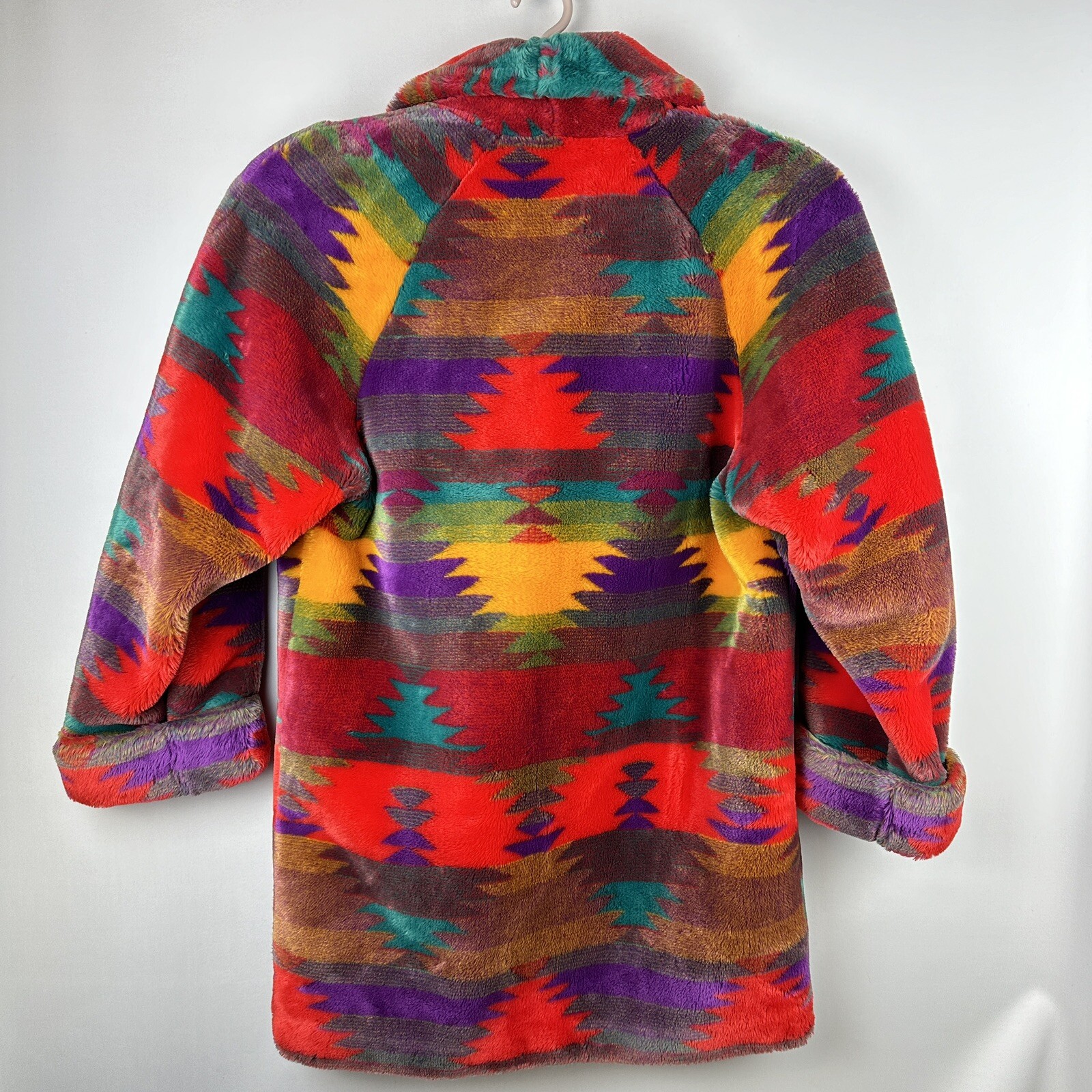 Regal Plush Collection Bright Tribal Print Coat Acrylic Boho Aztec Sz M 1980s