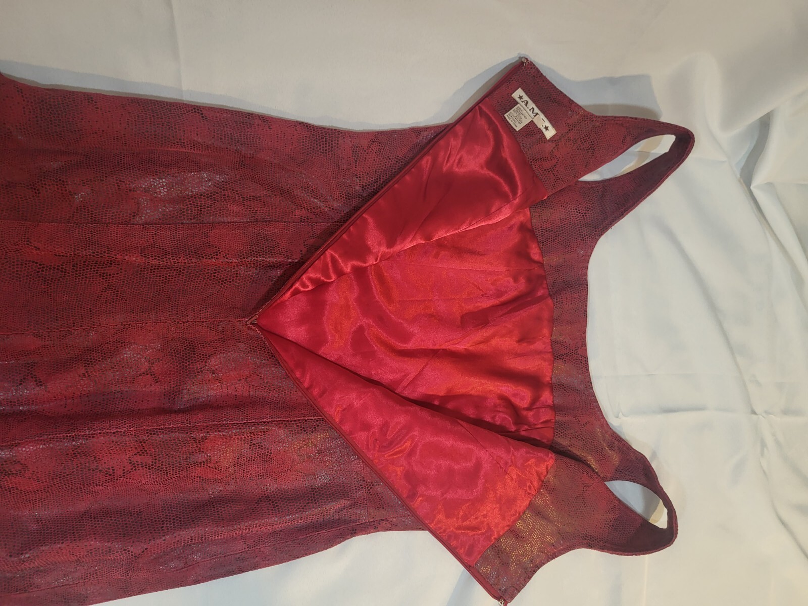 VIntage 80s Red Leather & Satin Snakeskin Dress By A.M.I Womens L