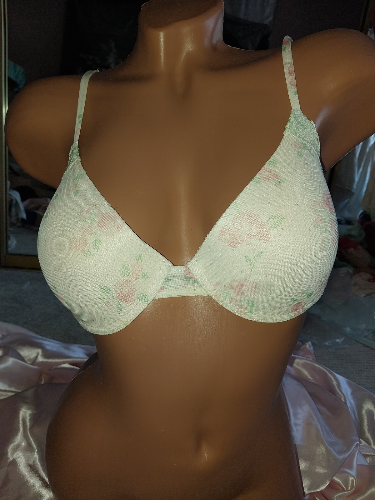 VTG 36C COUETTE PINK FLOWER PRINT PUSH UP BRA UW NOS COTTAGE