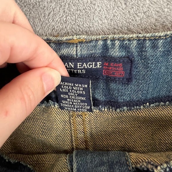 Vintage Y2K American Eagle Denim Mini Skirt Womens 4 Patina Fade Grunge