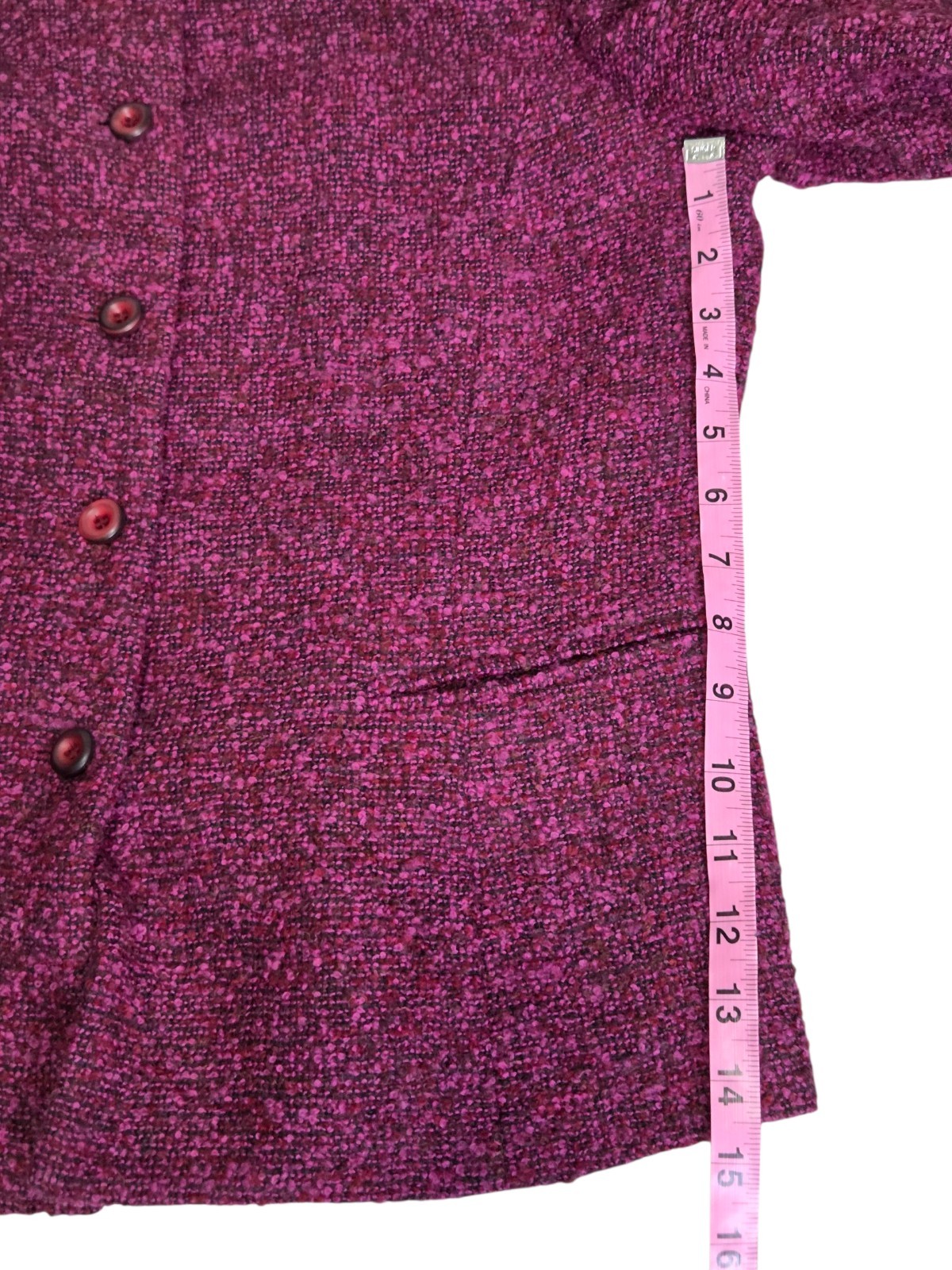 Vintage Gianni Wine Merlot Burgundy Tweed Wool Knit Blazer Size 14 Made In USA