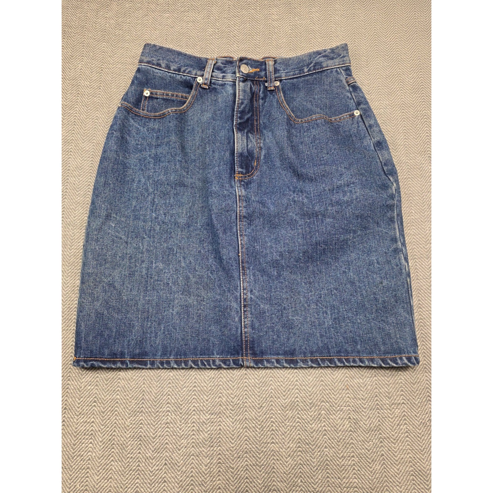Pasta Vintage Denim Mini Skirt High Waisted Medium Wash Made in USA Size 11/12