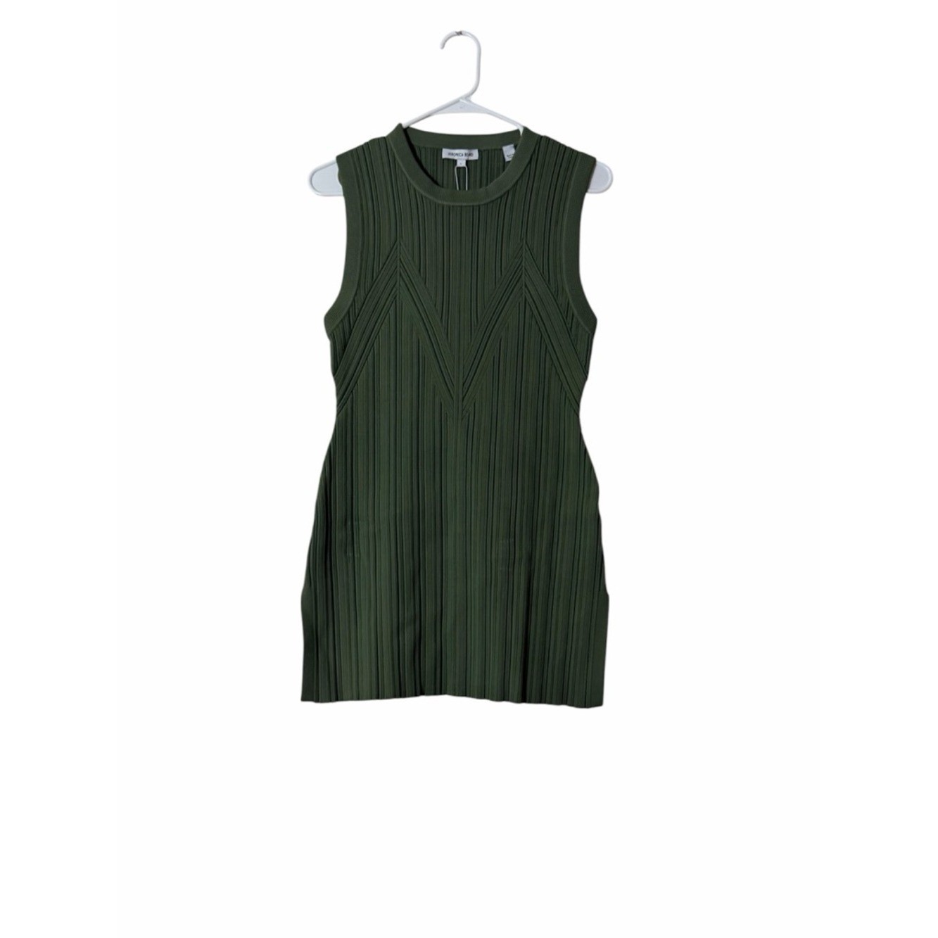 Veronica Beard Semma Ribbed Knit Sleeveless Sweater Tunic Green Large NWT