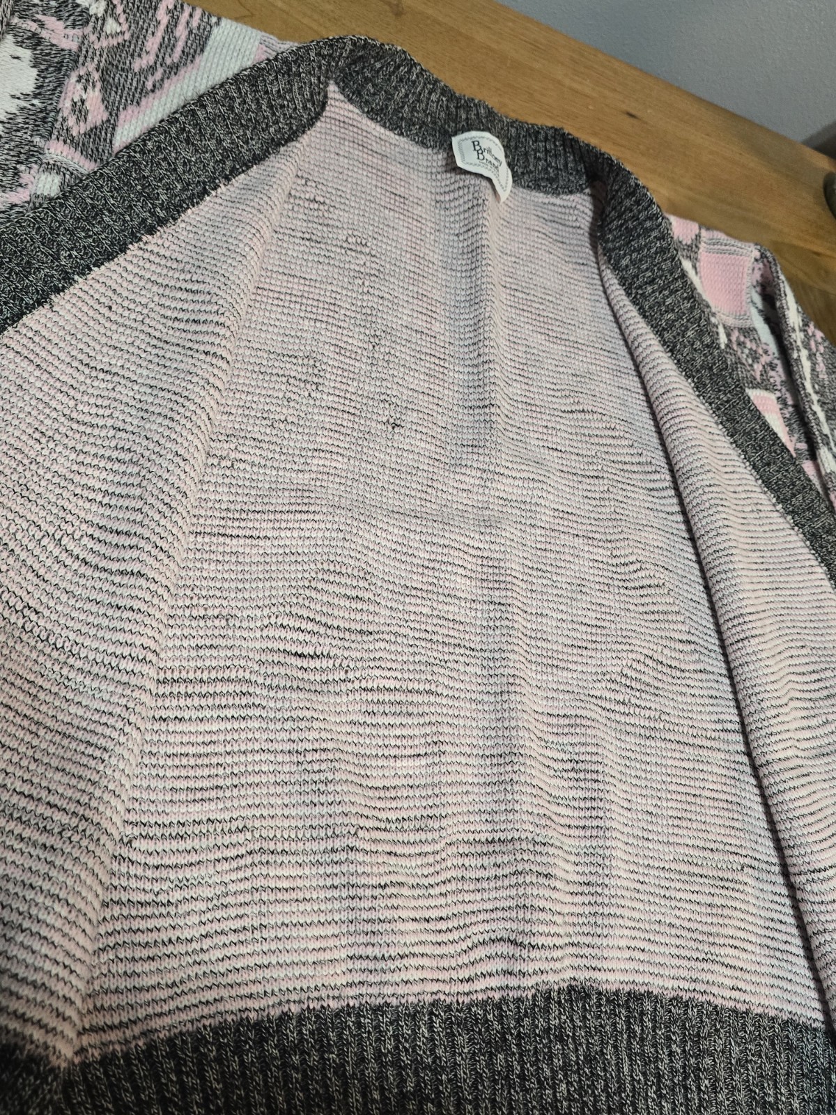Vtg 90’s Brittony Brand Slouchy Pink Gray & White Knit Cardigan See Measurements