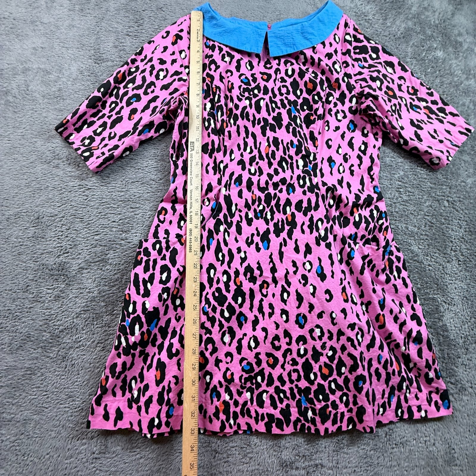 Vintage 70s Pink Leopard Print Mini Dress Peter Pan Collar Talon Zip Womens S
