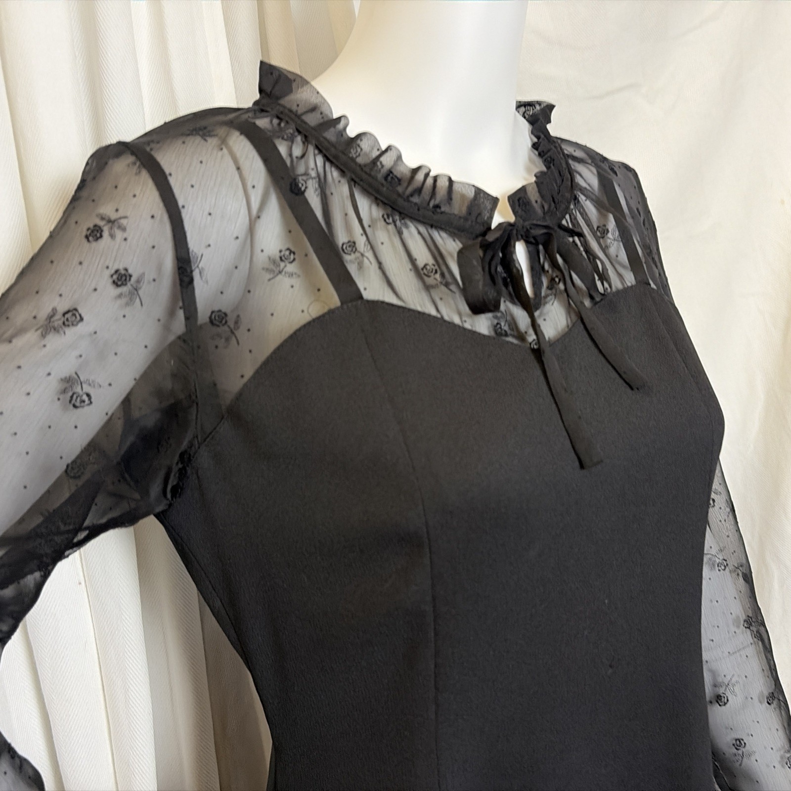 VTG 90s Y2K CC Club Korean Goth Mod Black Lace Cocktail Party Mini Dress M/L