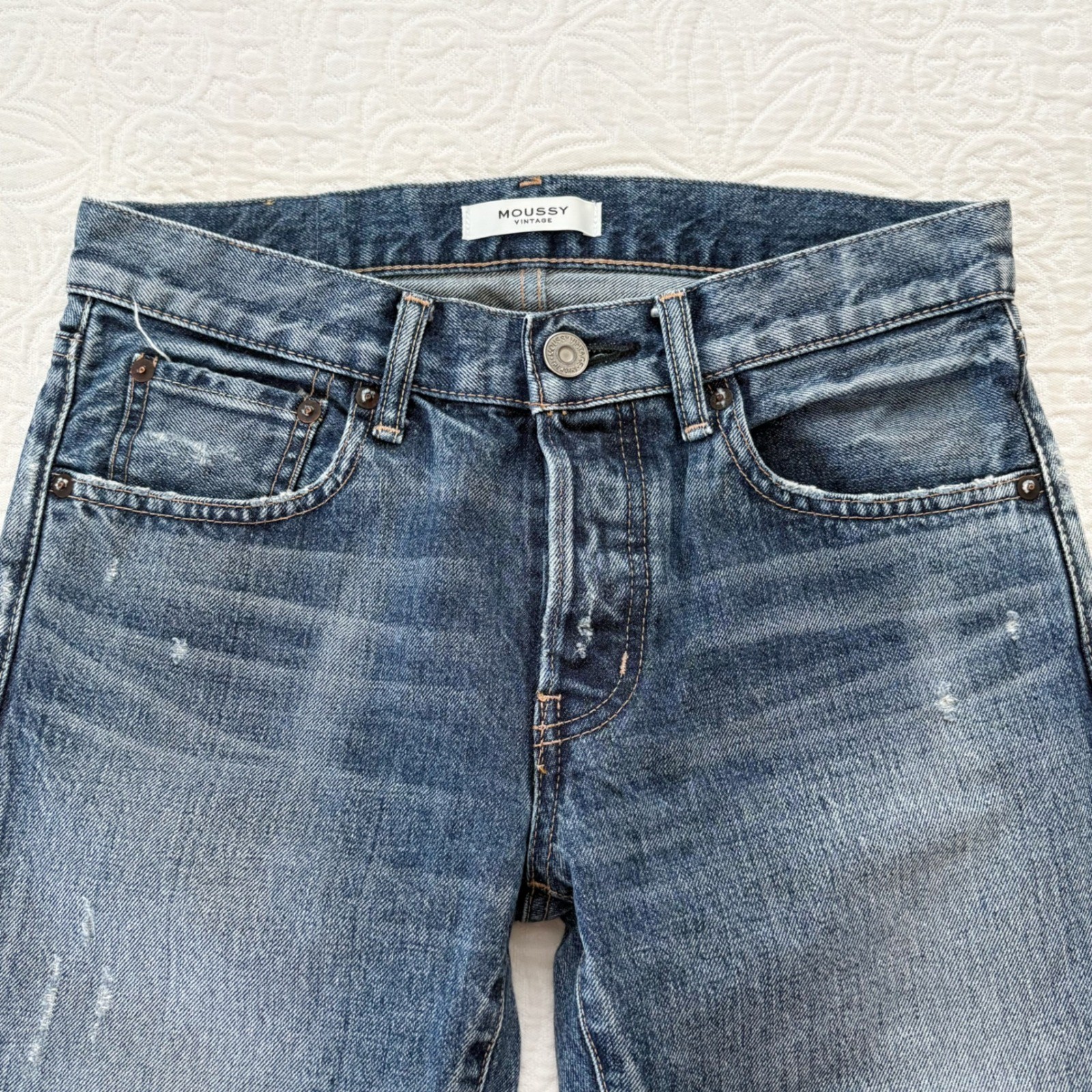 Moussy Vintage Pittsgrove Japanese Denim Distressed Tapered Jeans Sz 26