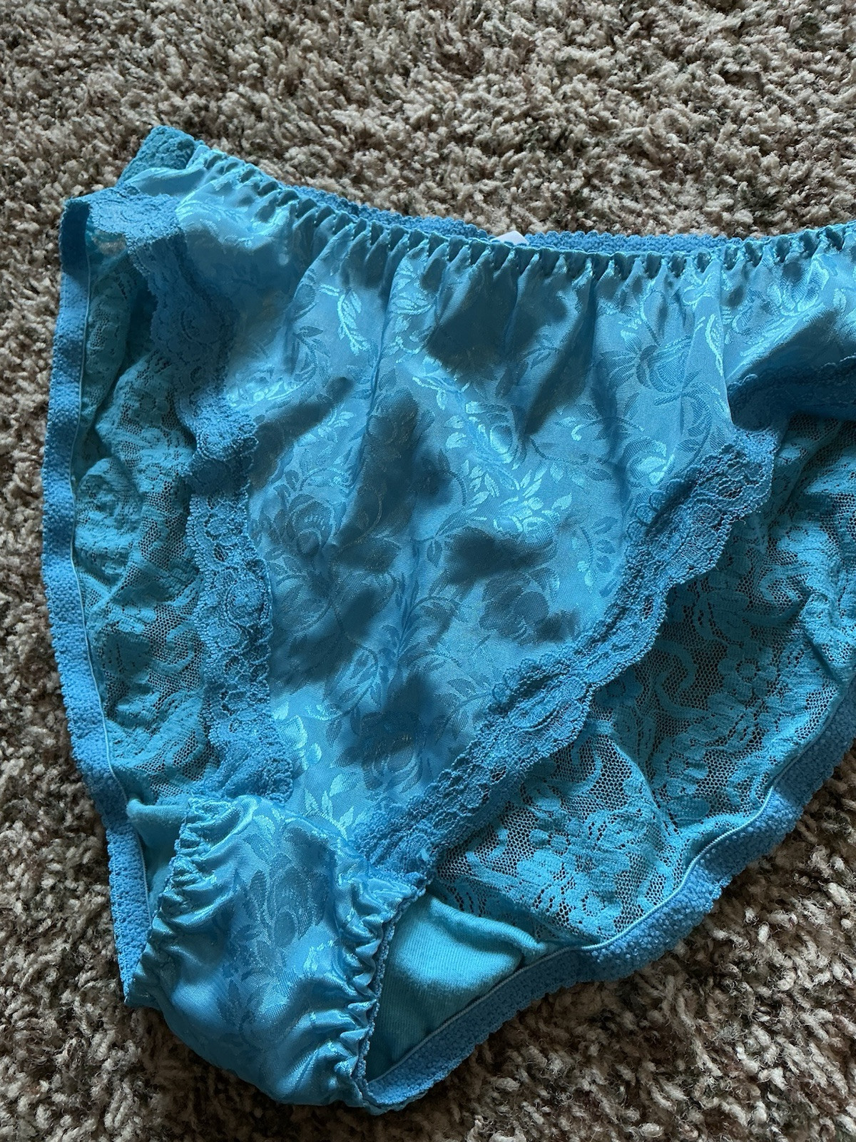 Vintage Secret Treasures Panties Size 7 Electric Blue Bikini Lace Back Glossy