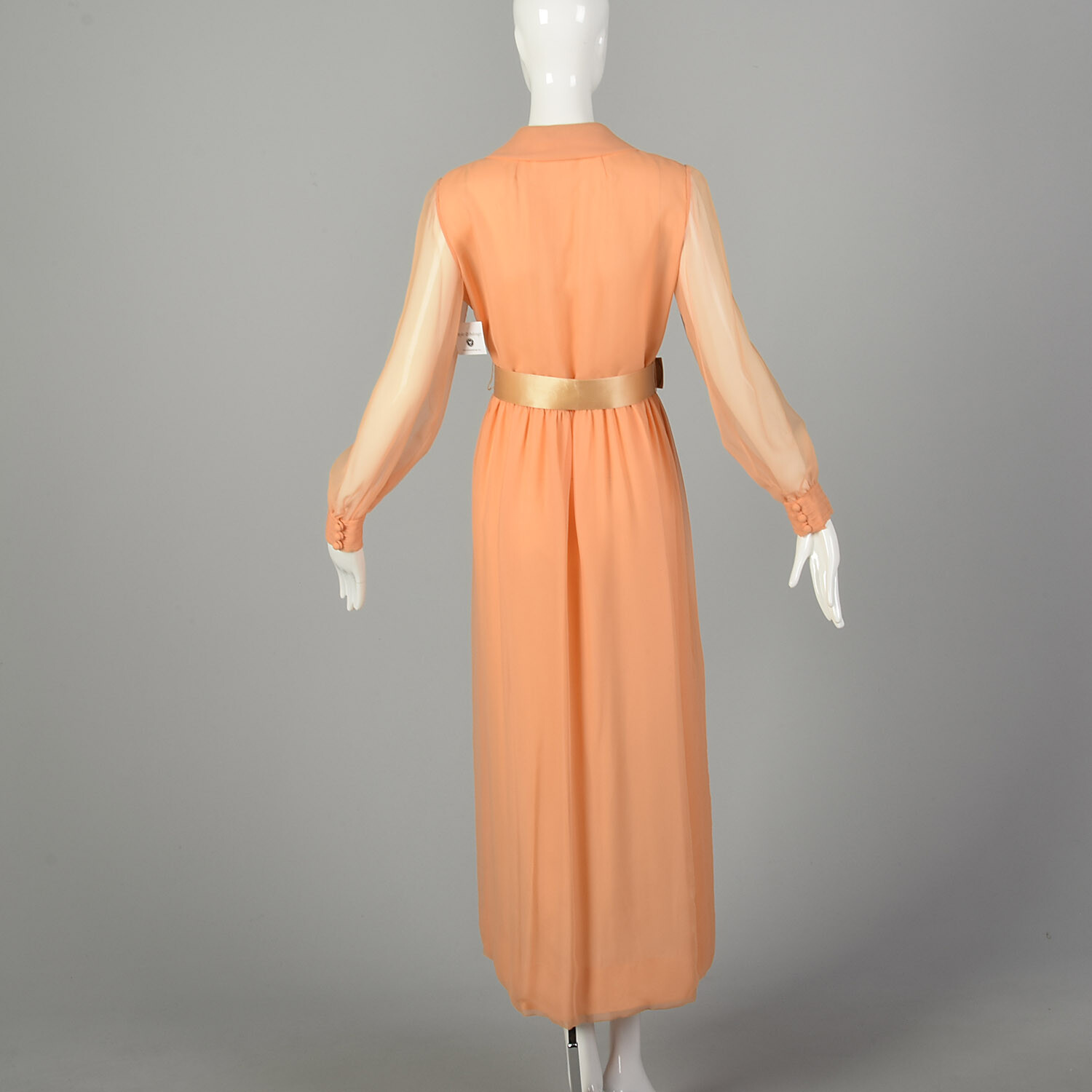 XS 1970s Teal Traina Maxi Dress Modest Long Sleeve Orange Sherbet Evening Dress