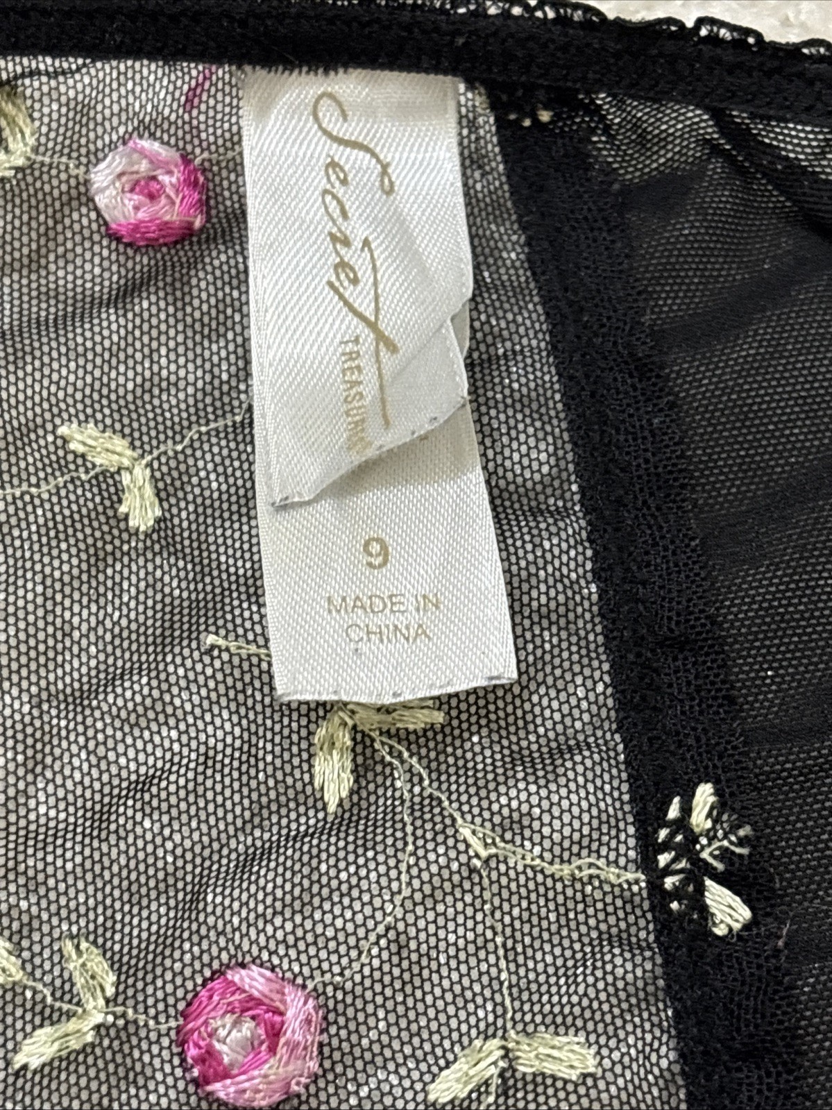 Vintage Secret Treasure Boy Short Black Panty Lace Floral Embroidery #4466