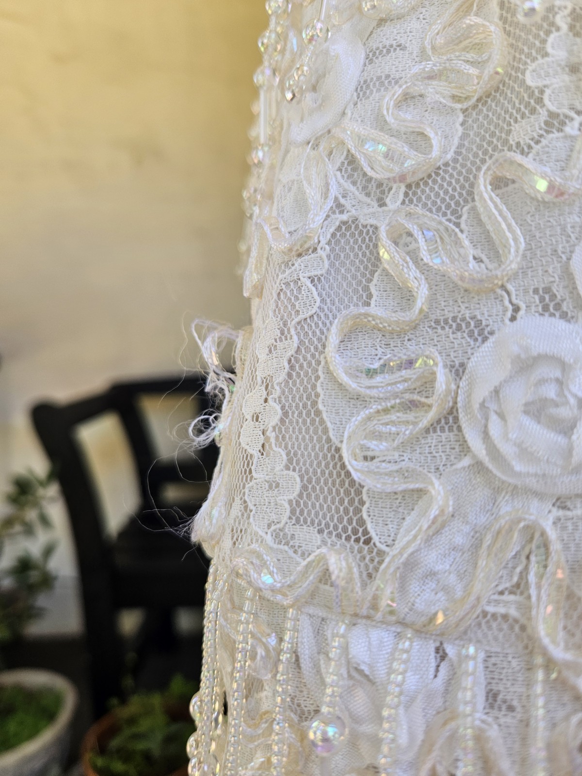 Vintage 1980s 2 Pic Wedding Dress Beaded Fringe Lace Bridal Bustier And Skirt L