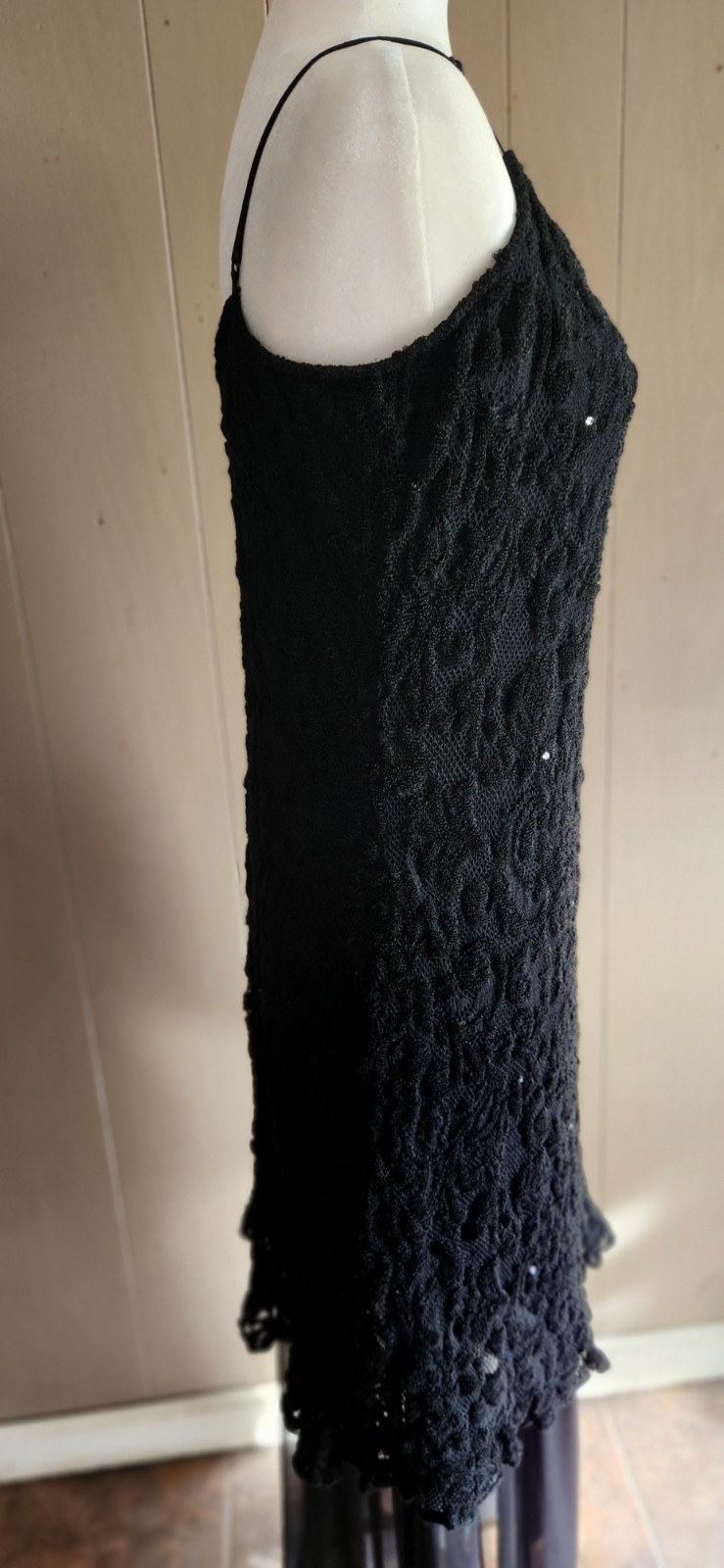 Vin: 80s Casadei Black Brocade Chiffon Rhinestone Evening Dress Beautiful Sz 18