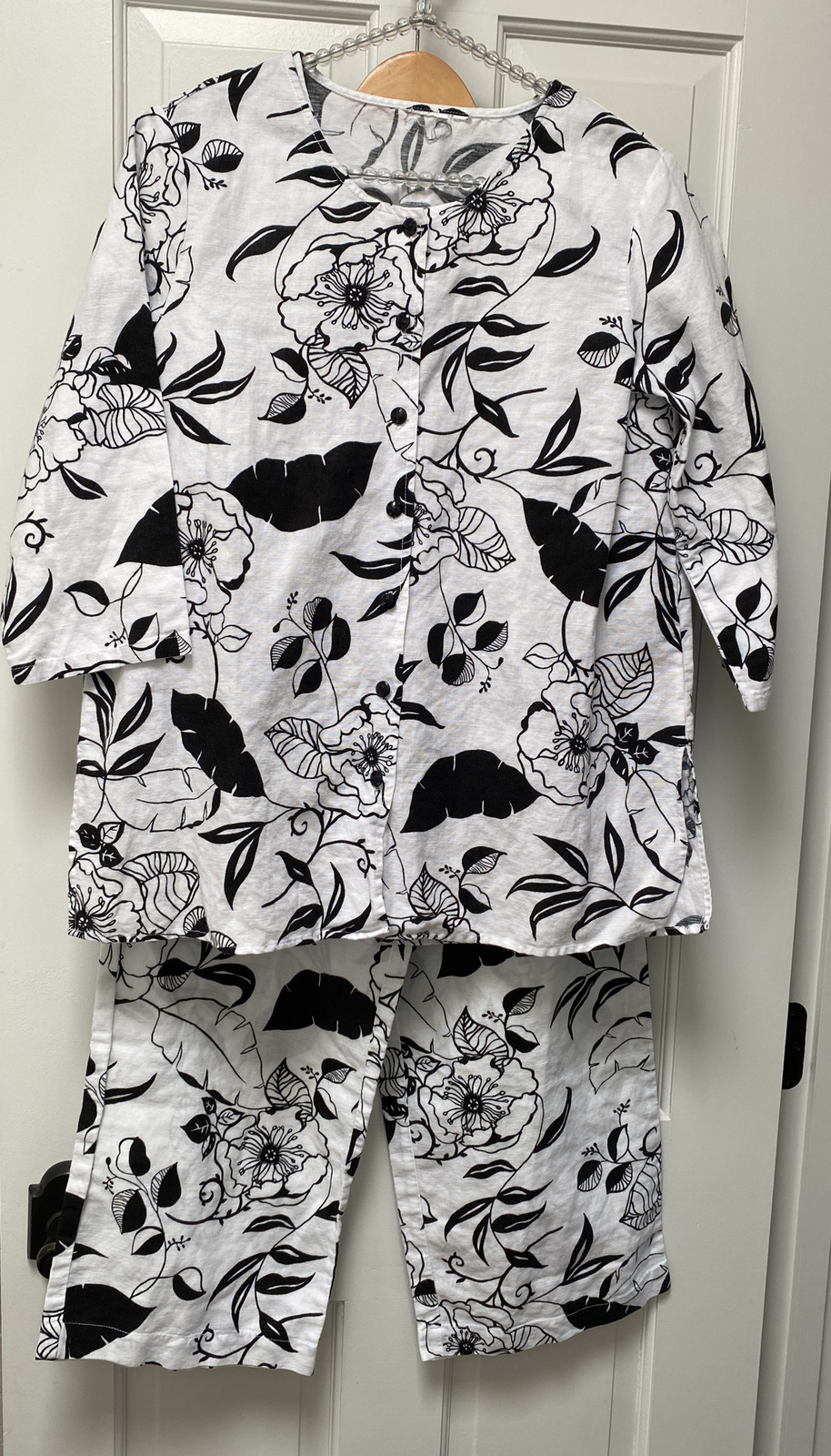 Marc Ware Hot Cotton Linen Blend Pants , Button Jacket & Top Black White Small