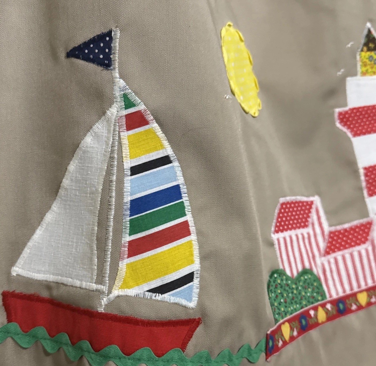 VTG Patchwork Lighthouse Skirt Khaki Cotton Wrap Threadneedle Womens Size S USA