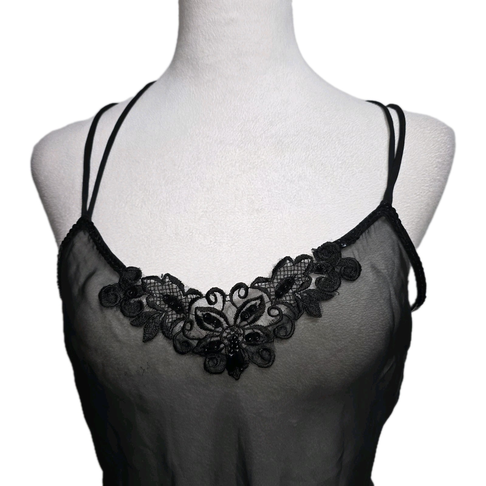 Vintage Frederick’s Hollywood Black Sheer Lace Babydoll Slip Dress Mesh Y2K S