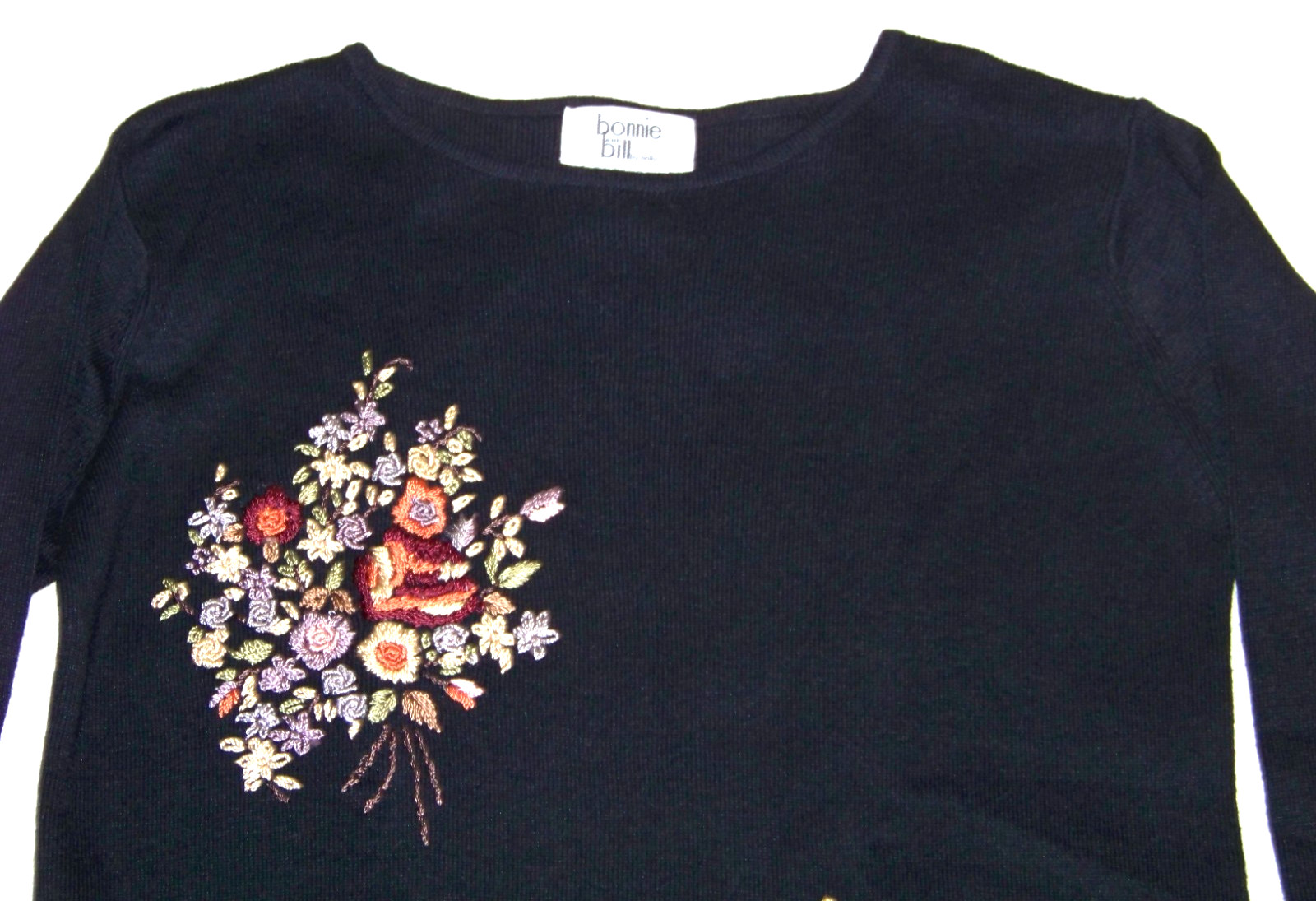 Vintage Bonnie & Bill by Holly Pullover Sweater – S – Floral Embroidery