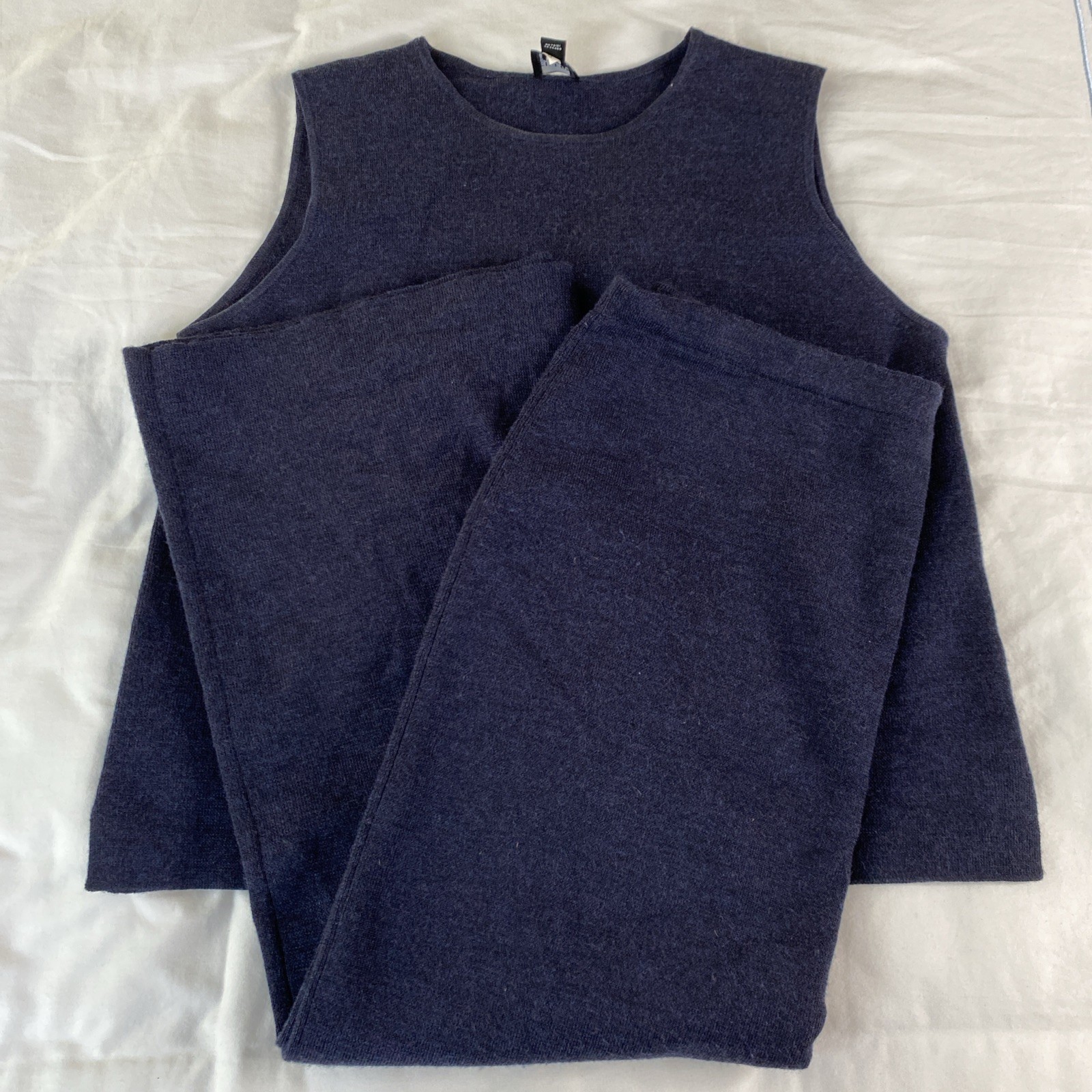 Vtg Eileen Fisher Navy Tank & Skirt Set 2 Piece Sz Med 100% Merino Wool Minimal