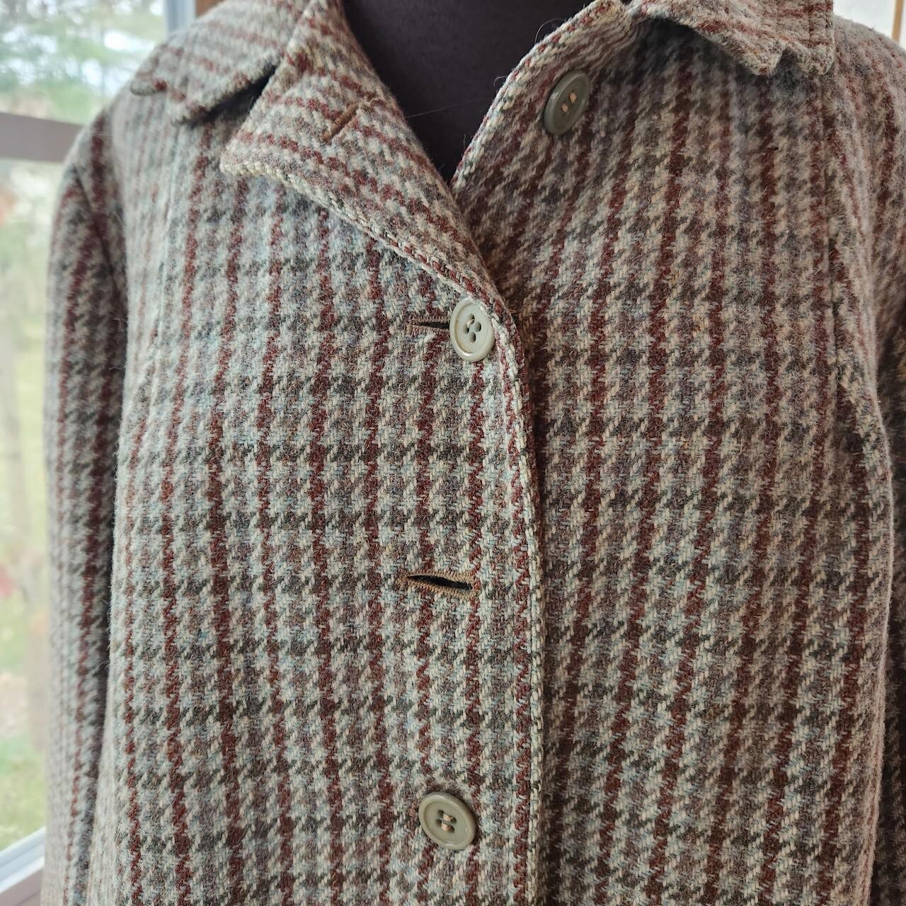 Vtg 60s Harris Tweed Green Wool Coat Women’s 14, AS IS *