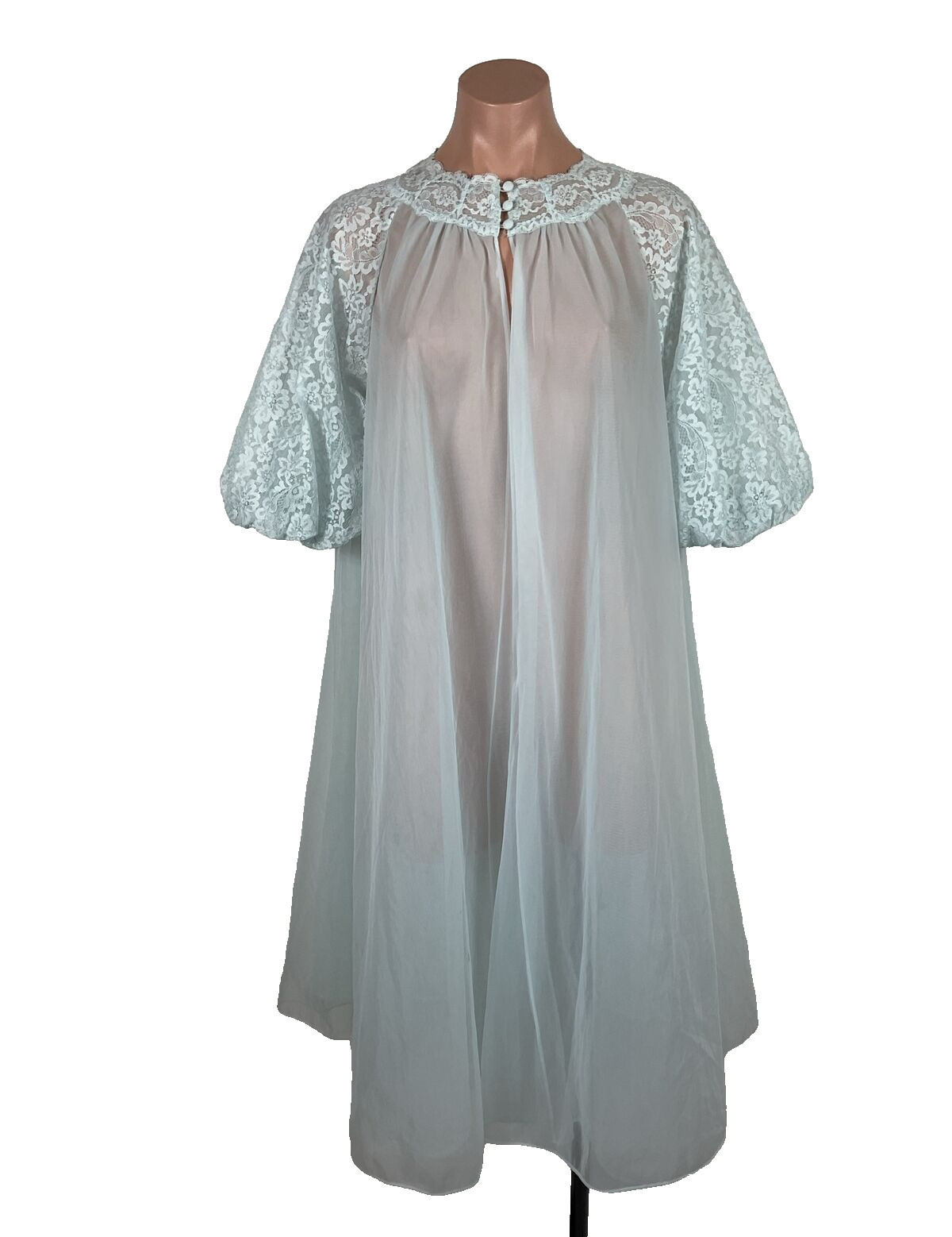 VTG PERMA PLEAT CHIFFON LACE 200″ SWEEP Peignoir ROBE Gown Cape 3pc Set RARE!!!