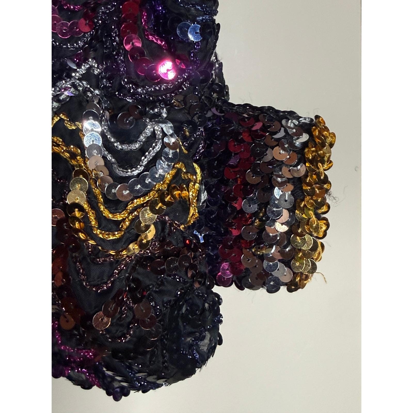 Vintage Multicolor Sequin Beaded Balloon Sleeve Disco Top Large